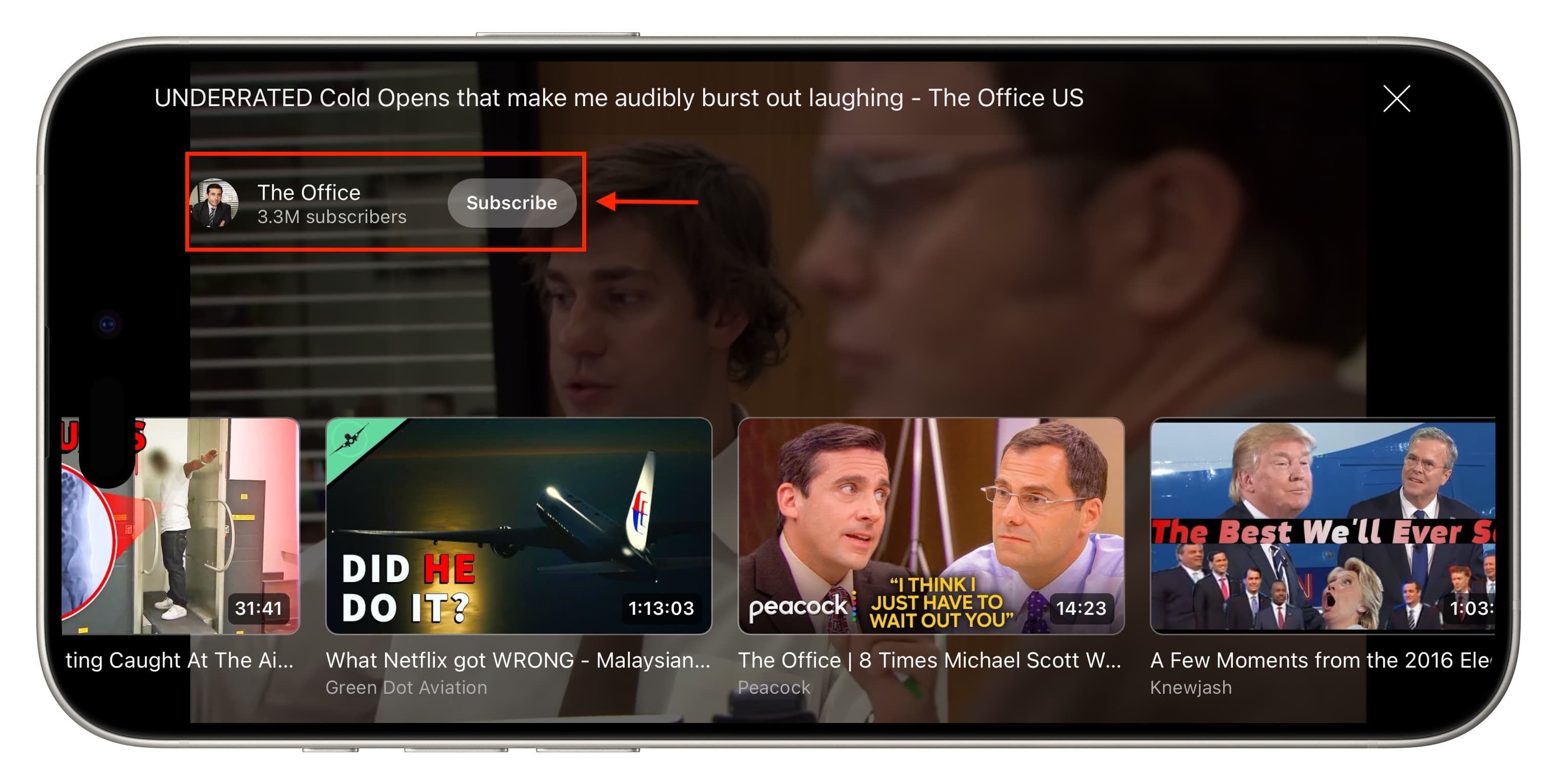 Subscribe to channel when watching YouTube videos in full screen