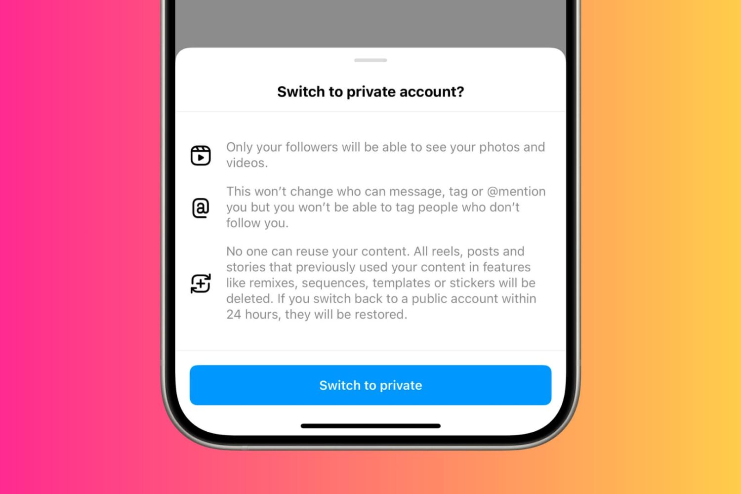 Switch Instagram account to private