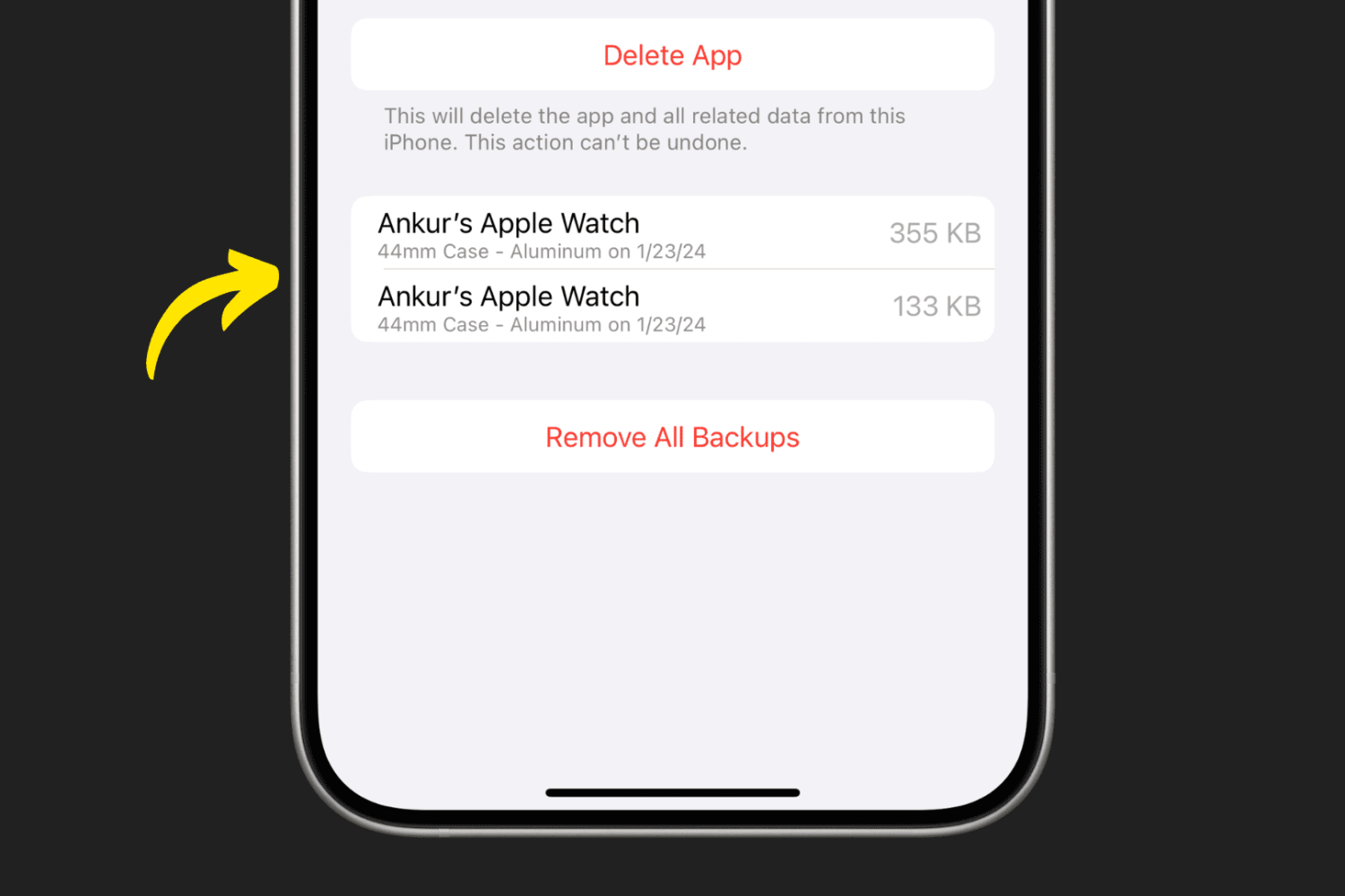 Two Apple Watch backups on iPhone