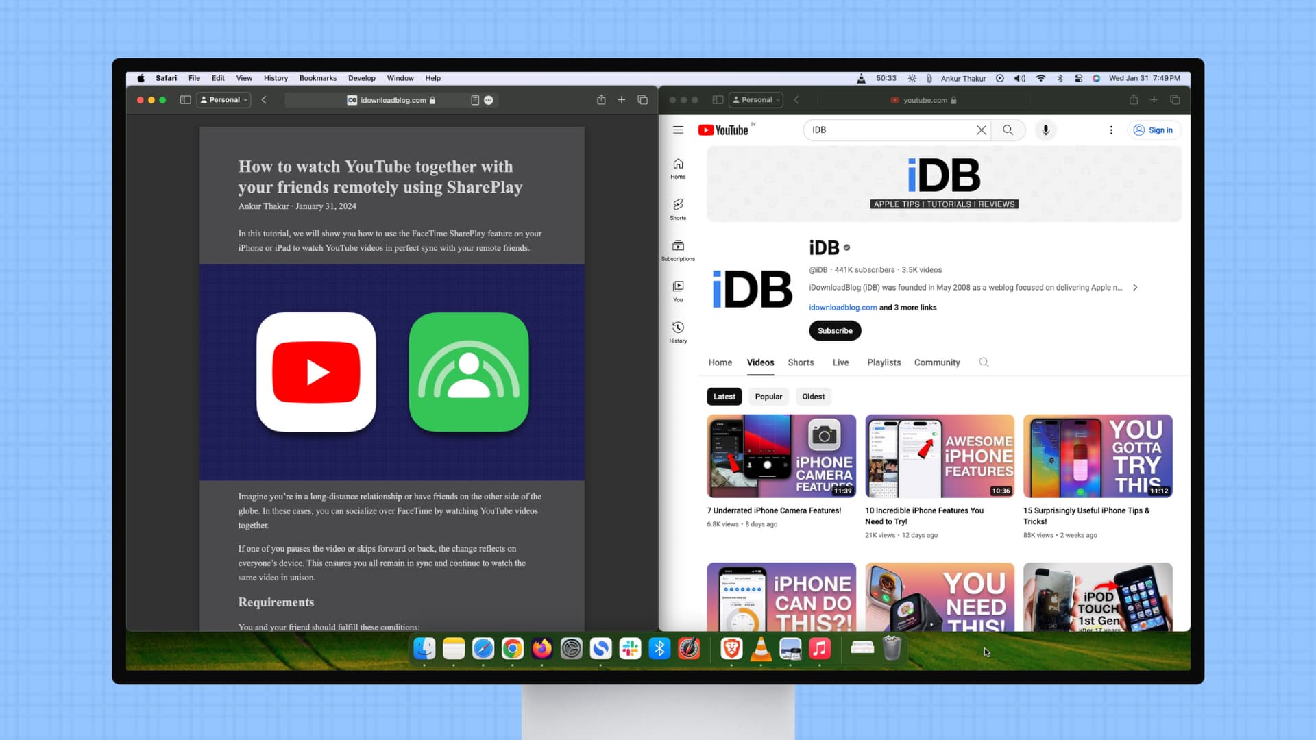 Two Mac apps on each half of the screen