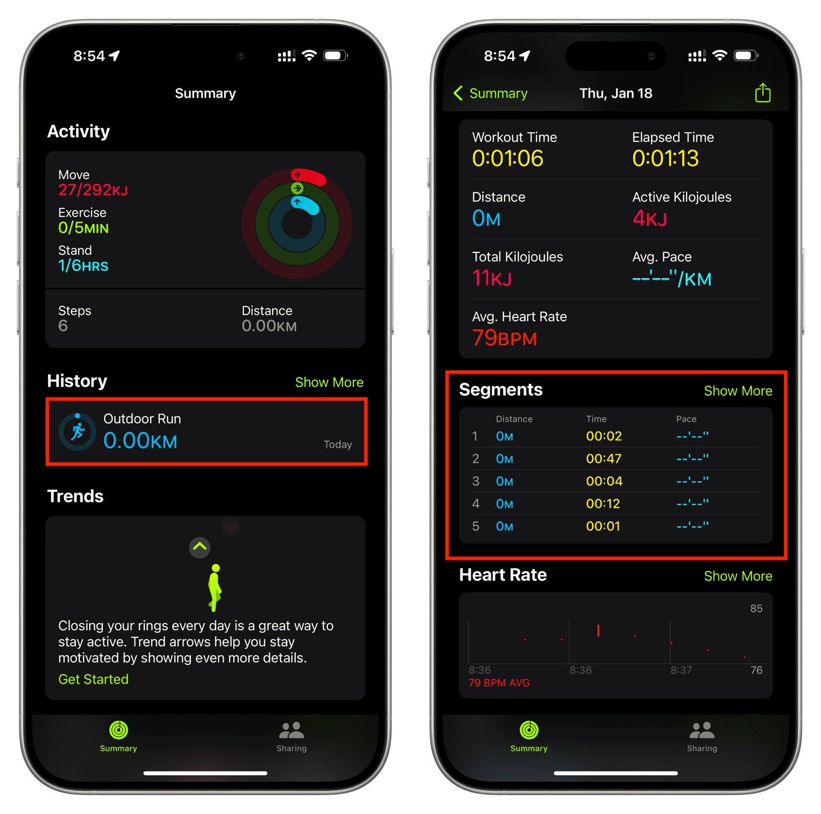 View Segments in iPhone Fitness app