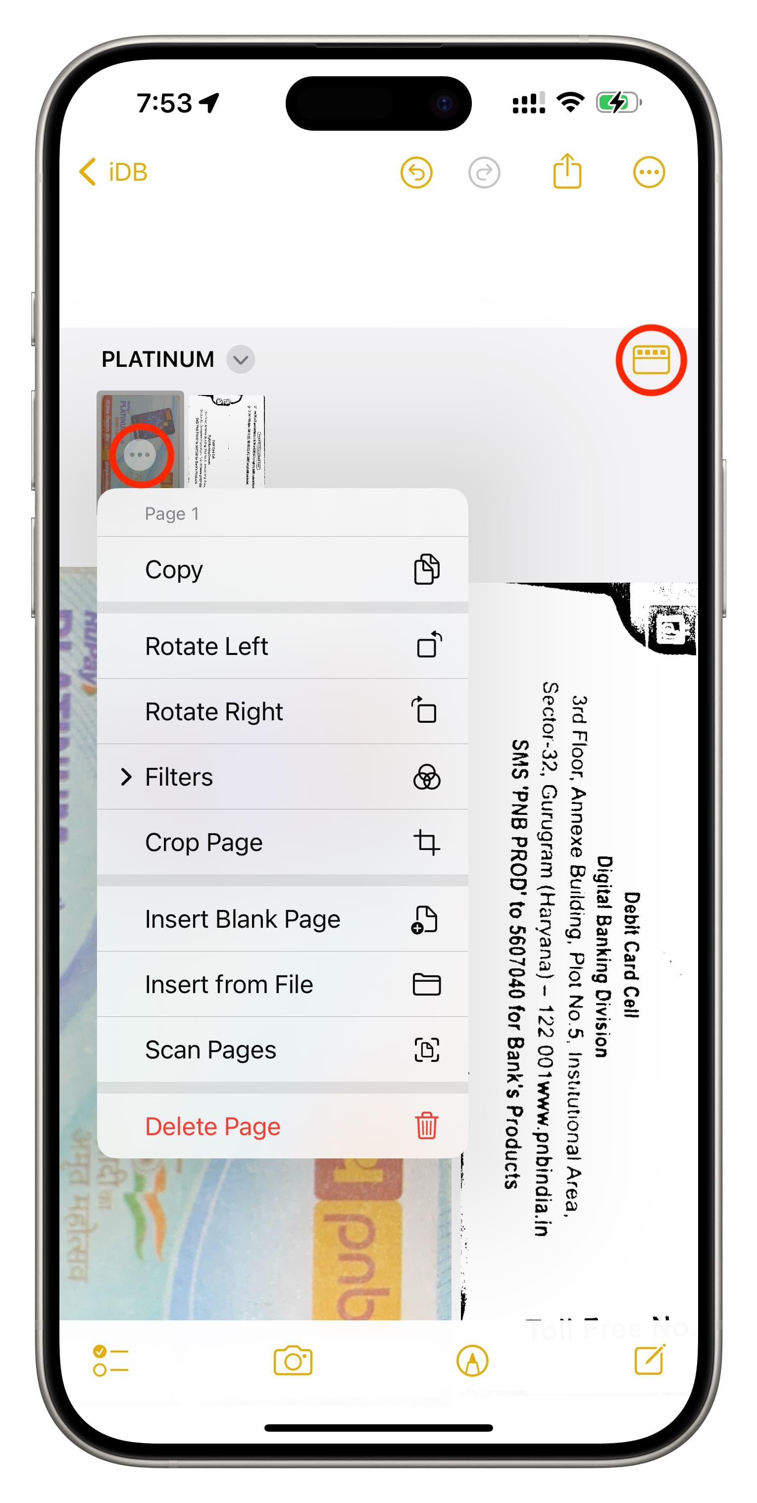Work with one scanned page in Notes app on iPhone