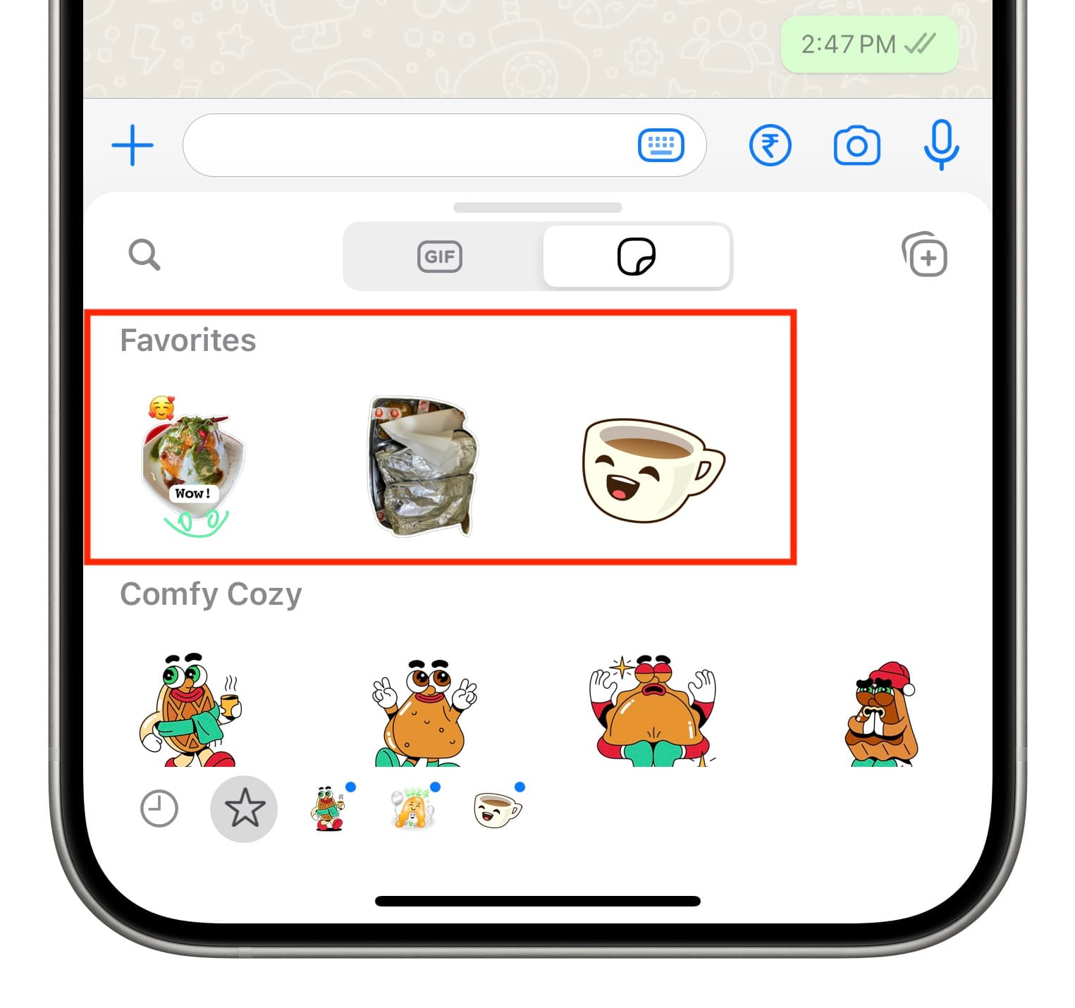Your favorites stickers in WhatsApp app on iPhone