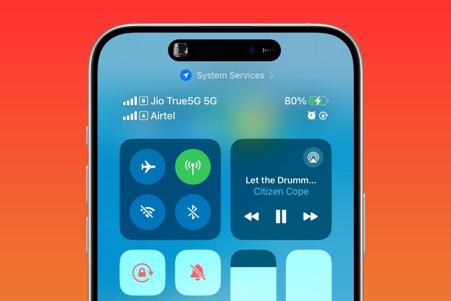 iPhone Control Center with Wi-Fi and Bluetooth completely off