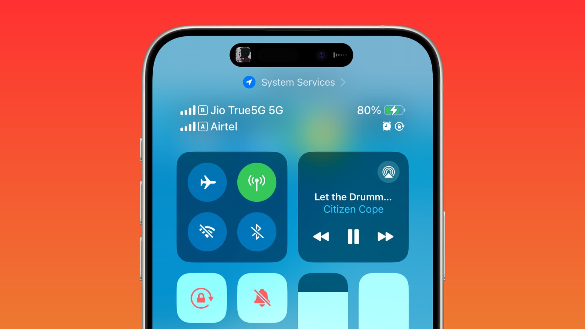 iPhone Control Center with Wi-Fi and Bluetooth completely off