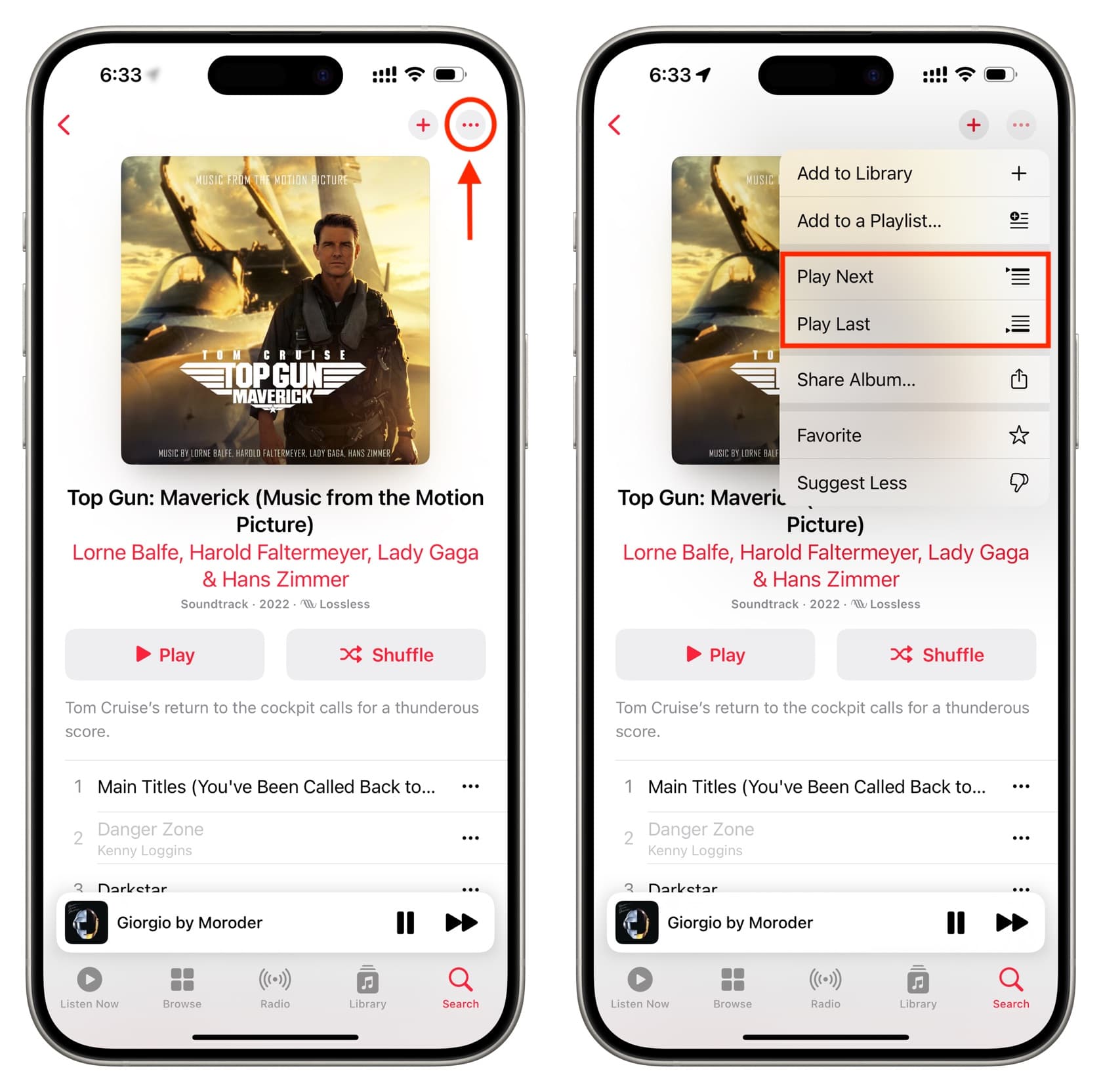 Add to play next in the queue in iOS Music app
