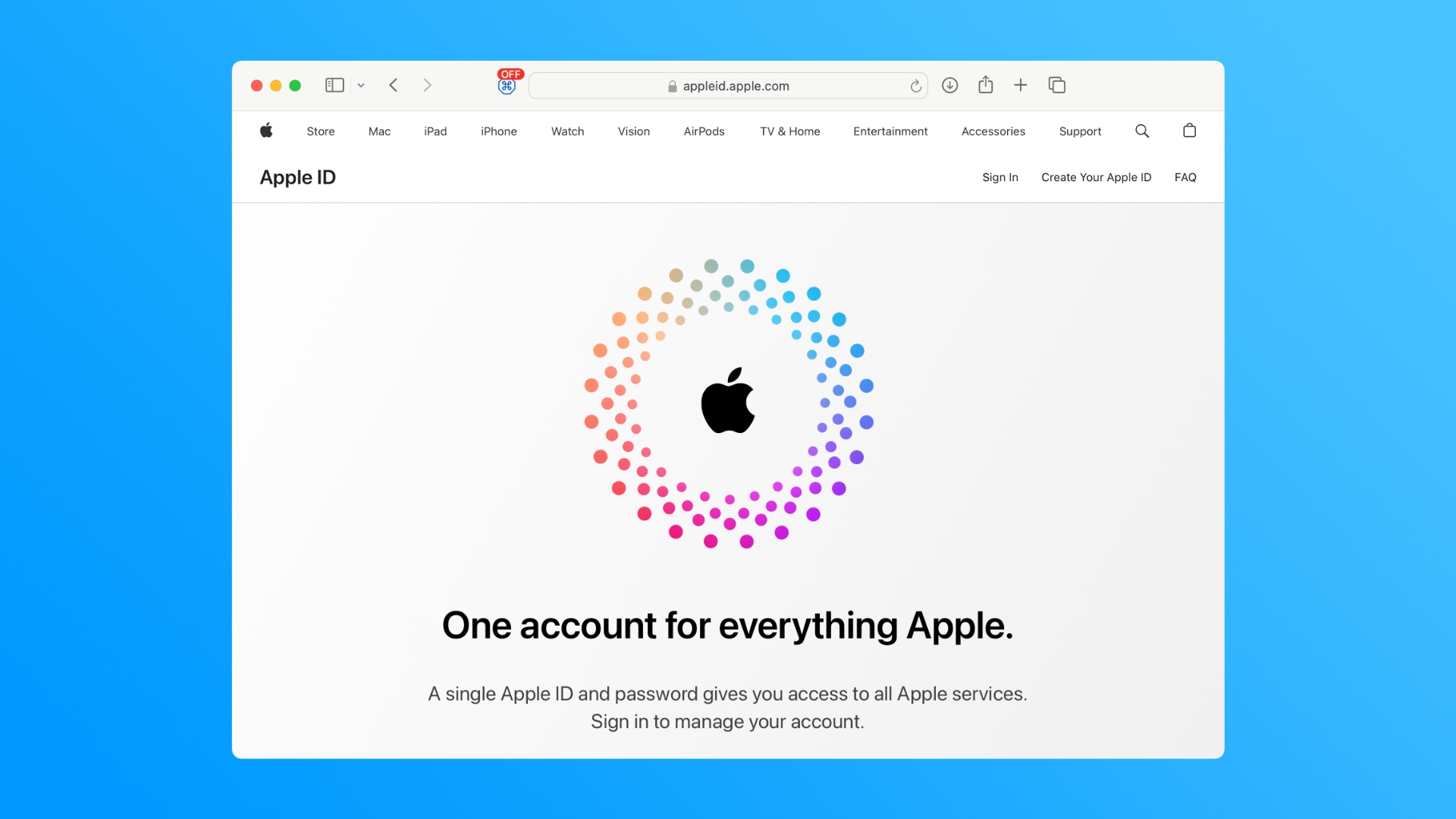 The Apple ID website in Safari