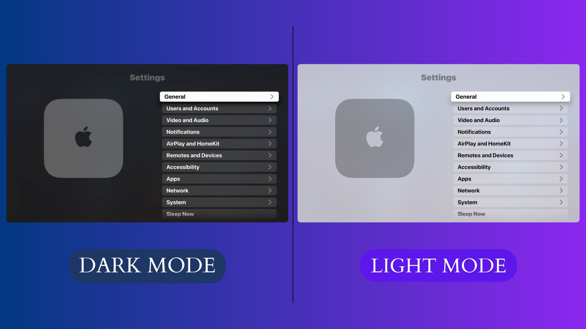 Apple TV in Dark and Light Modes