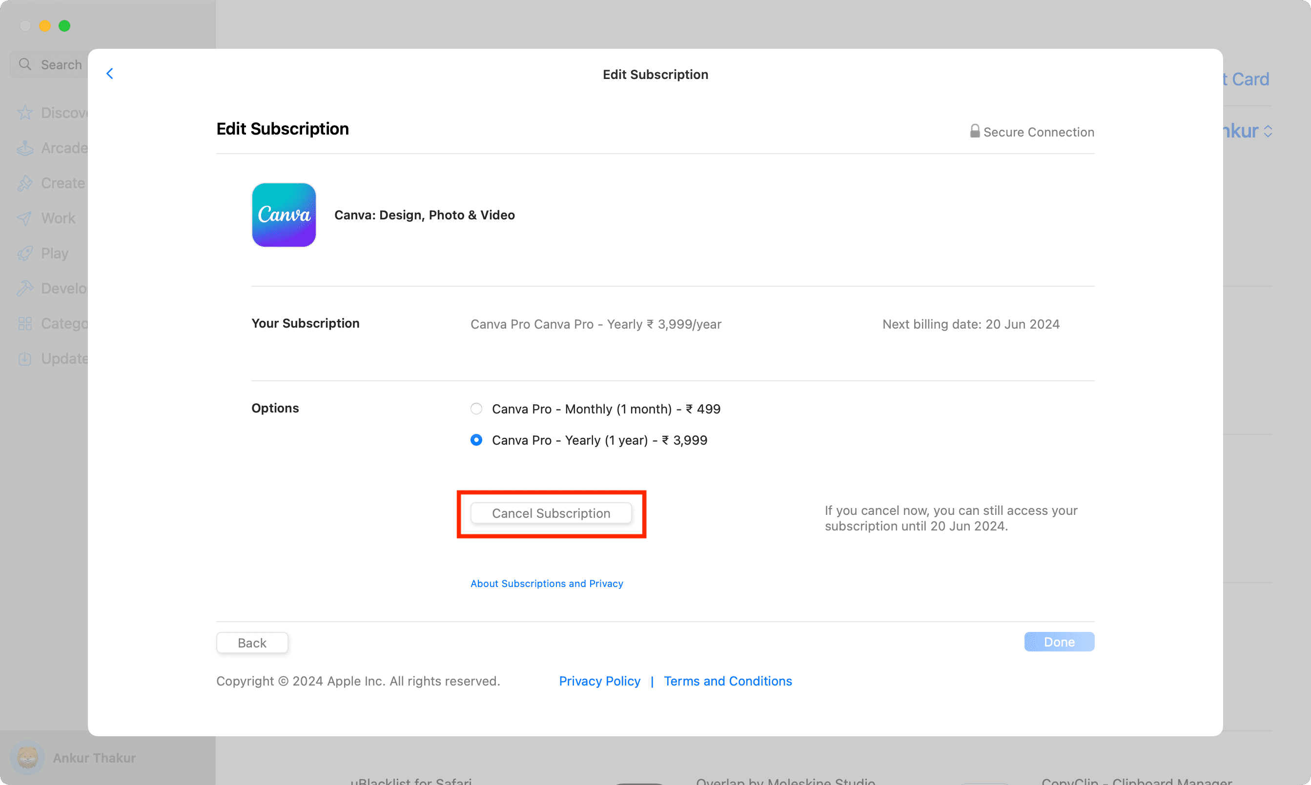 Cancel Subscription from Mac App Store