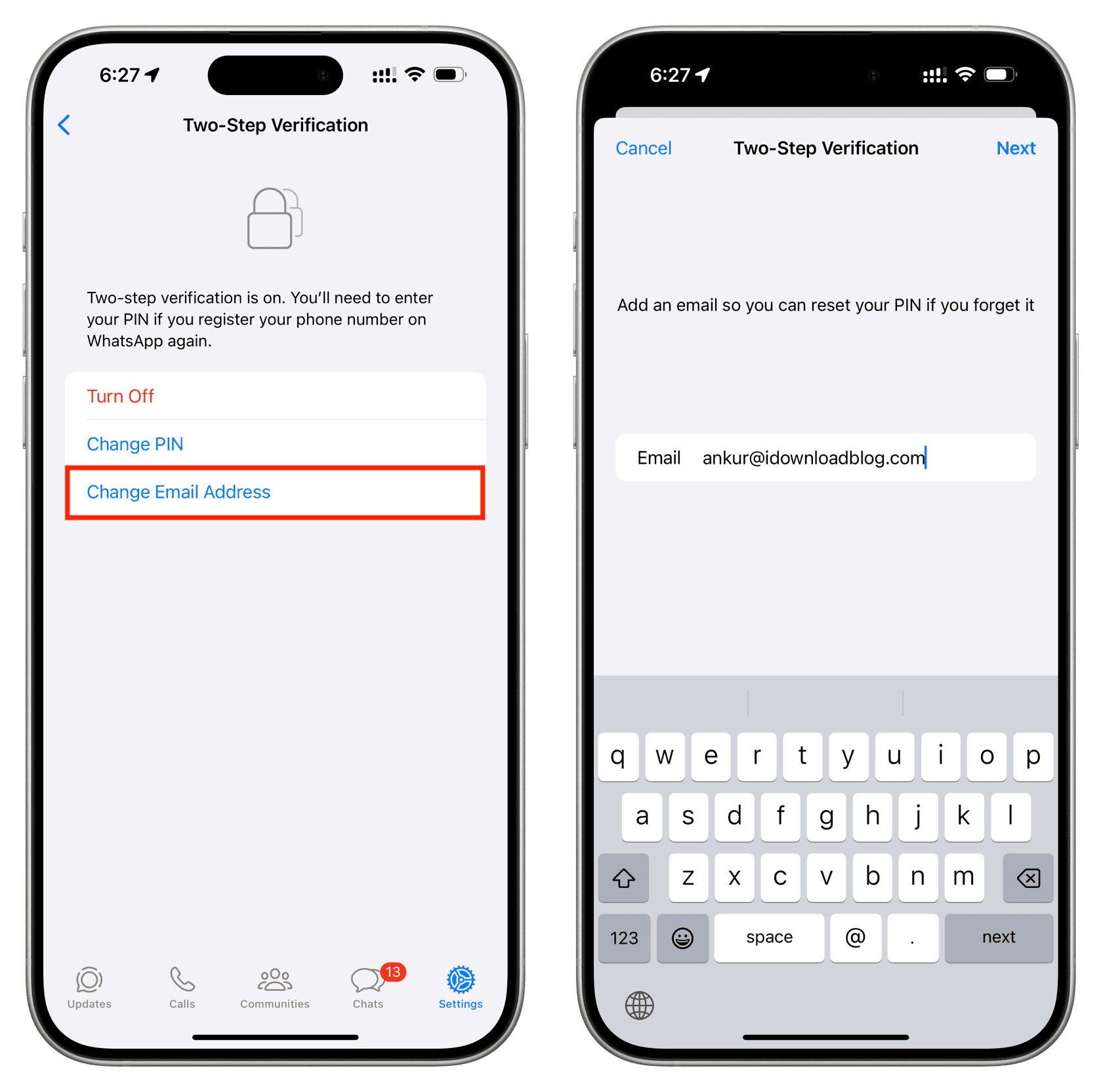 Change Email for WhatsApp Two-Step Verification