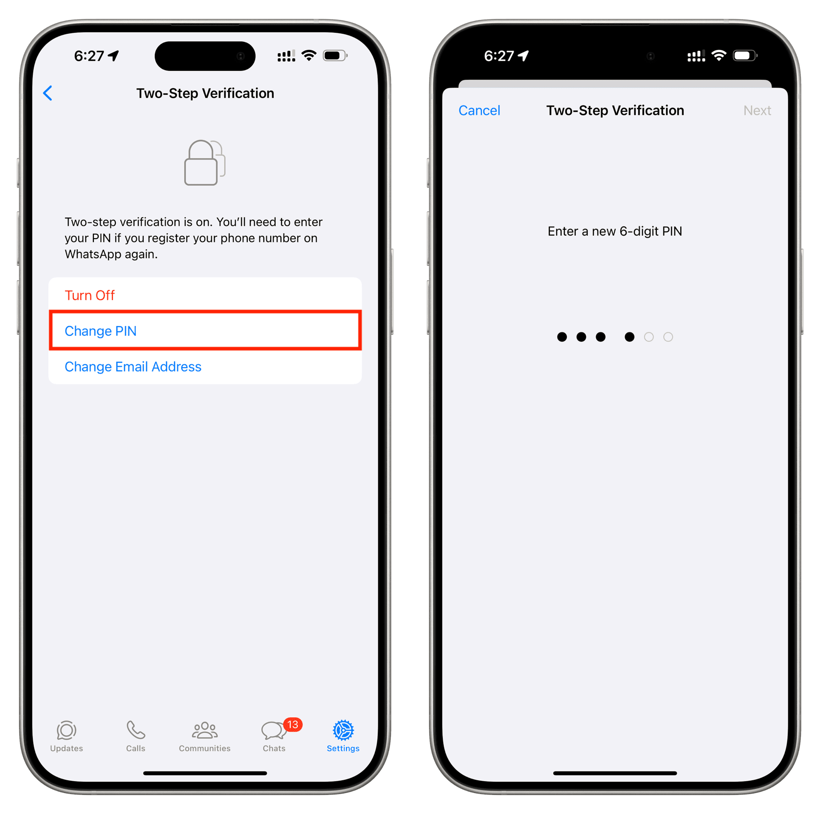 Change PIN for WhatsApp Two-Step Verification