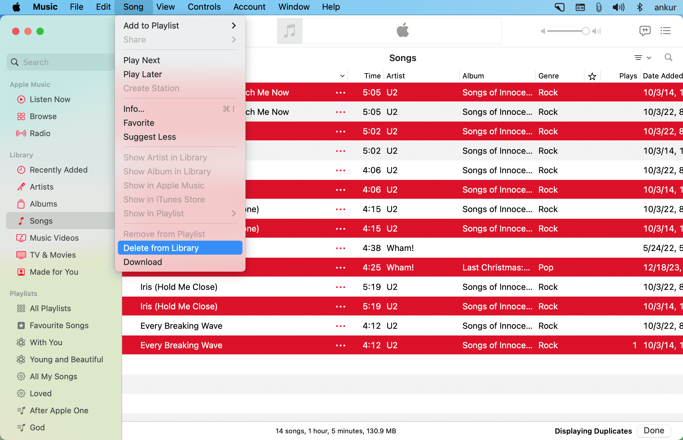 Delete duplicate songs in Music app on Mac