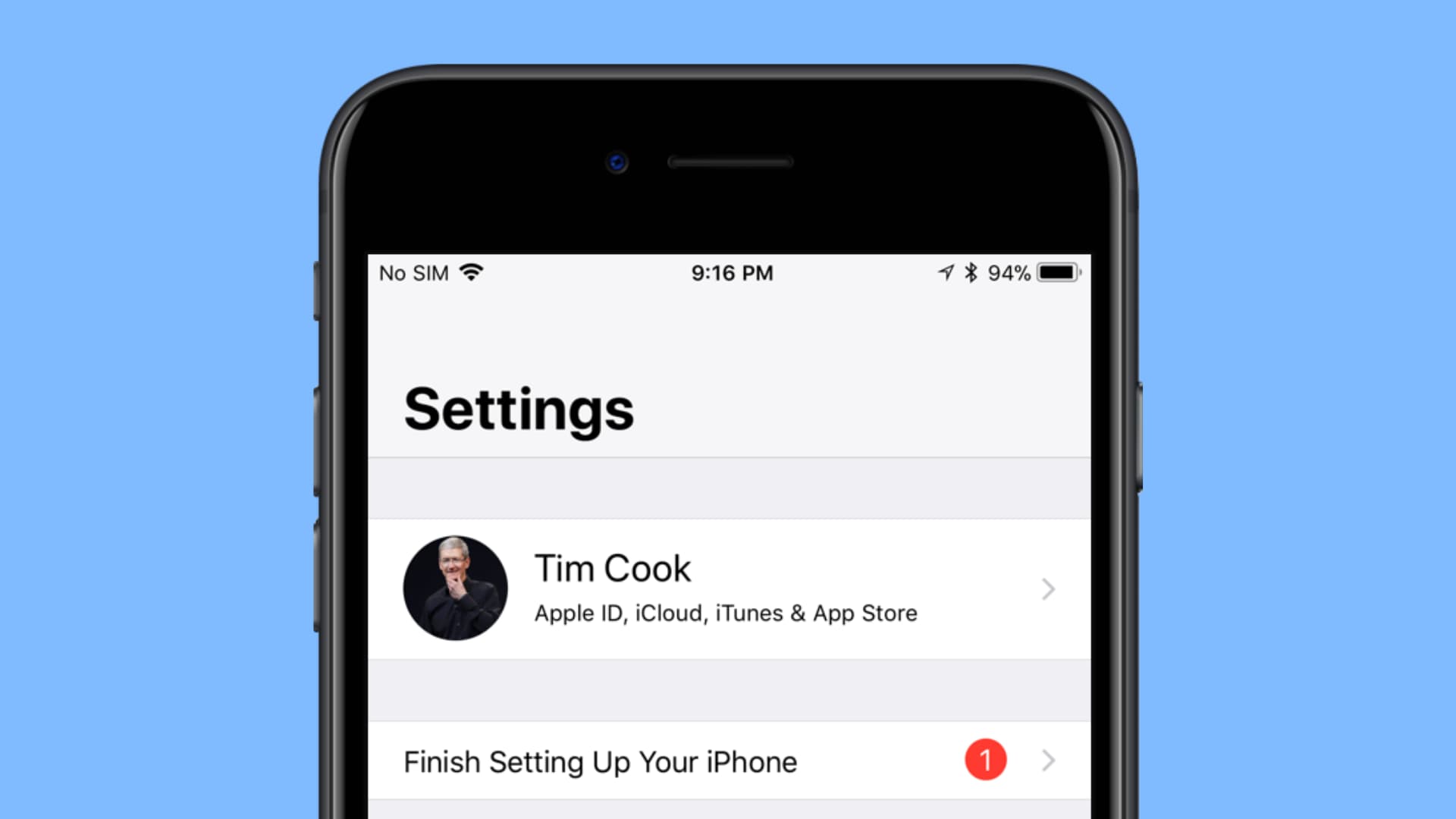 Finish Setting Up Your iPhone alert in Settings app