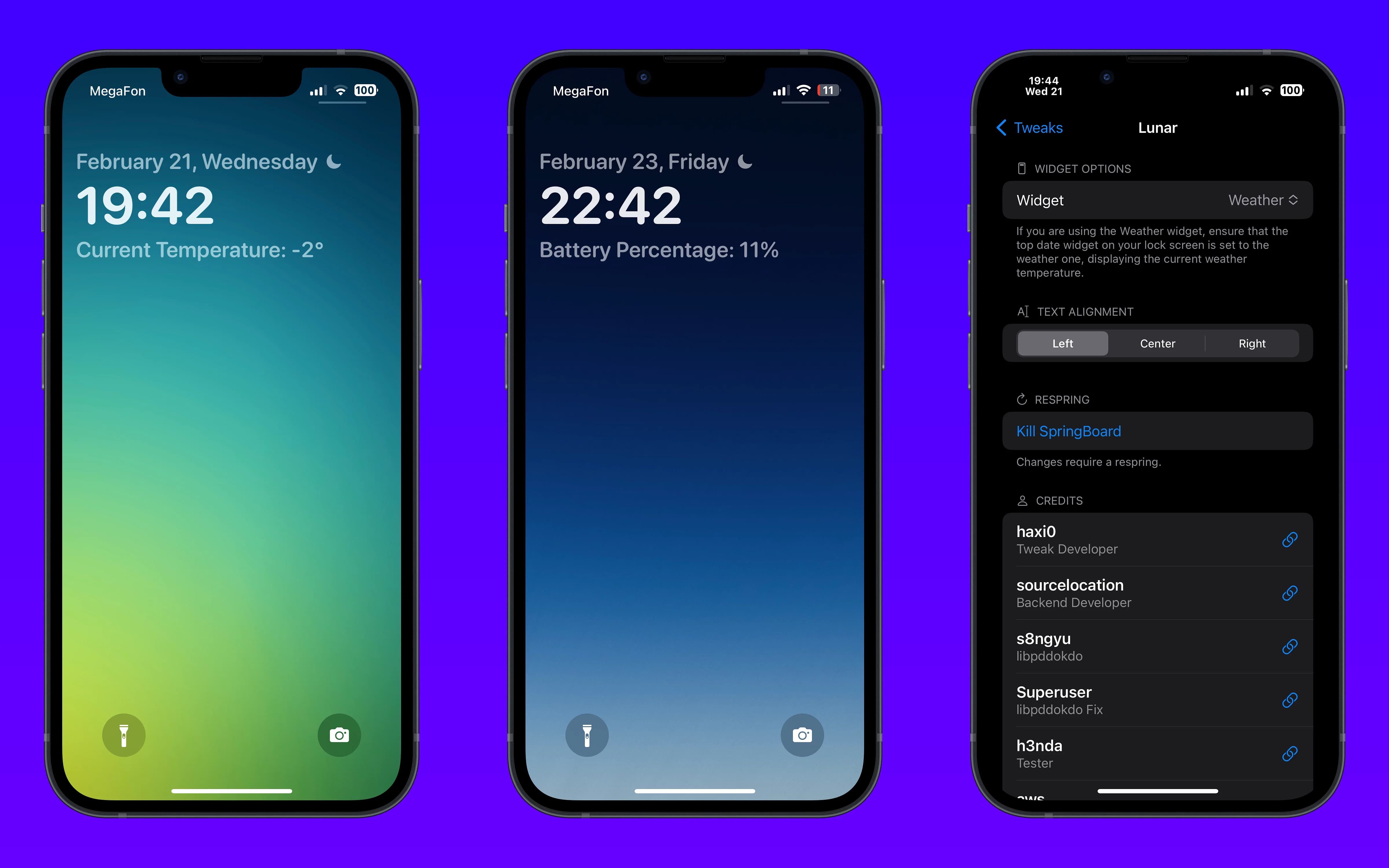 Lunar is a redesigned Lock Screen tweak with widgets for jailbroken iOS 16 devices