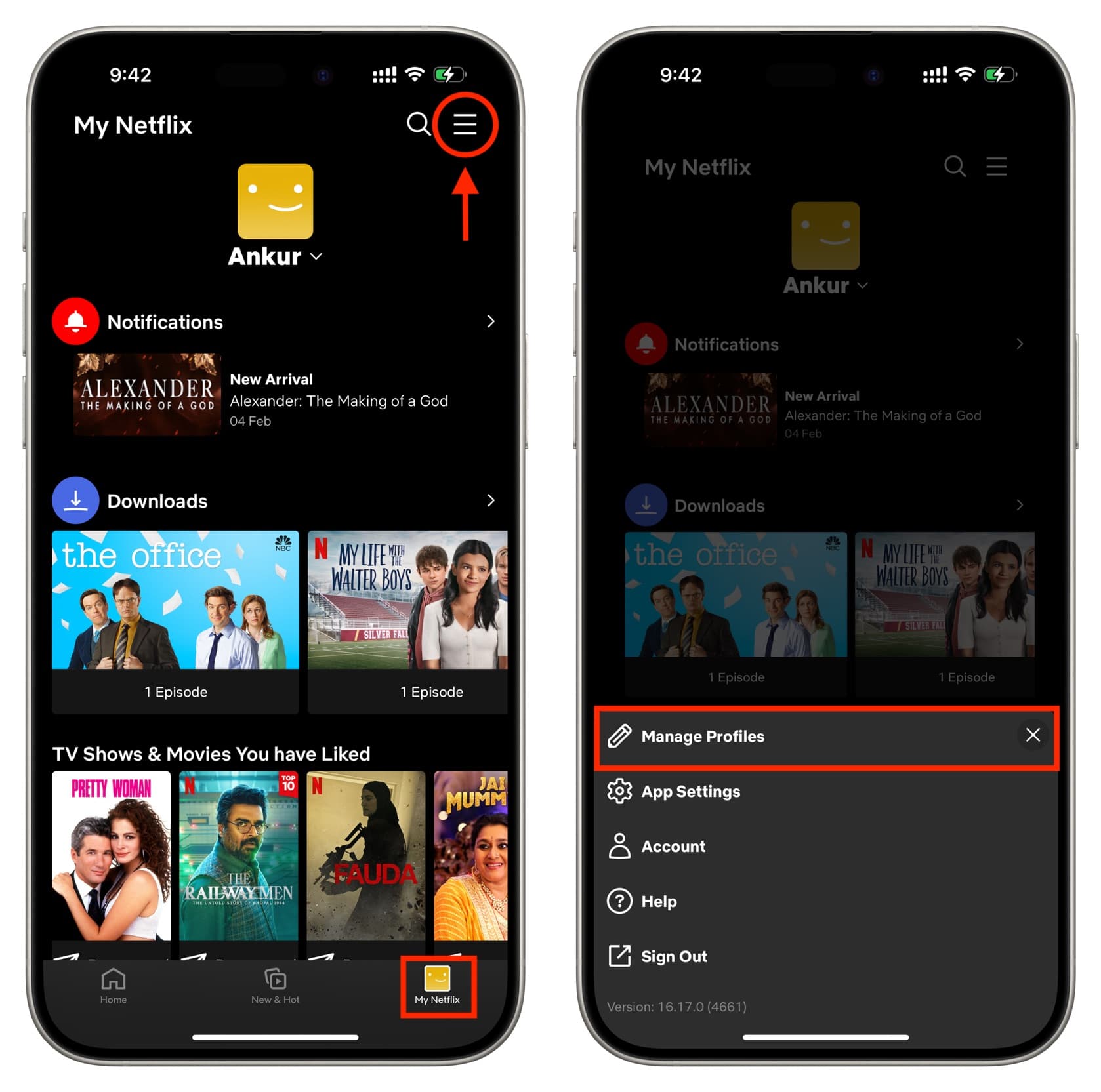 Manage Profiles in Netflix app on mobile