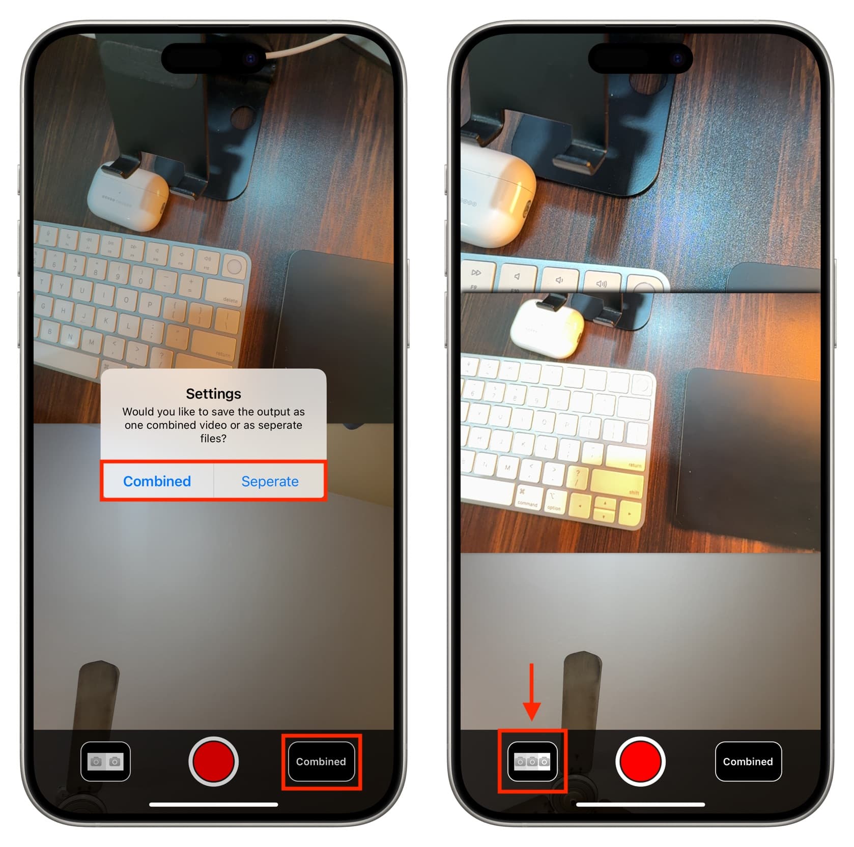 Multicam Pro app on iPhone recording with both cameras