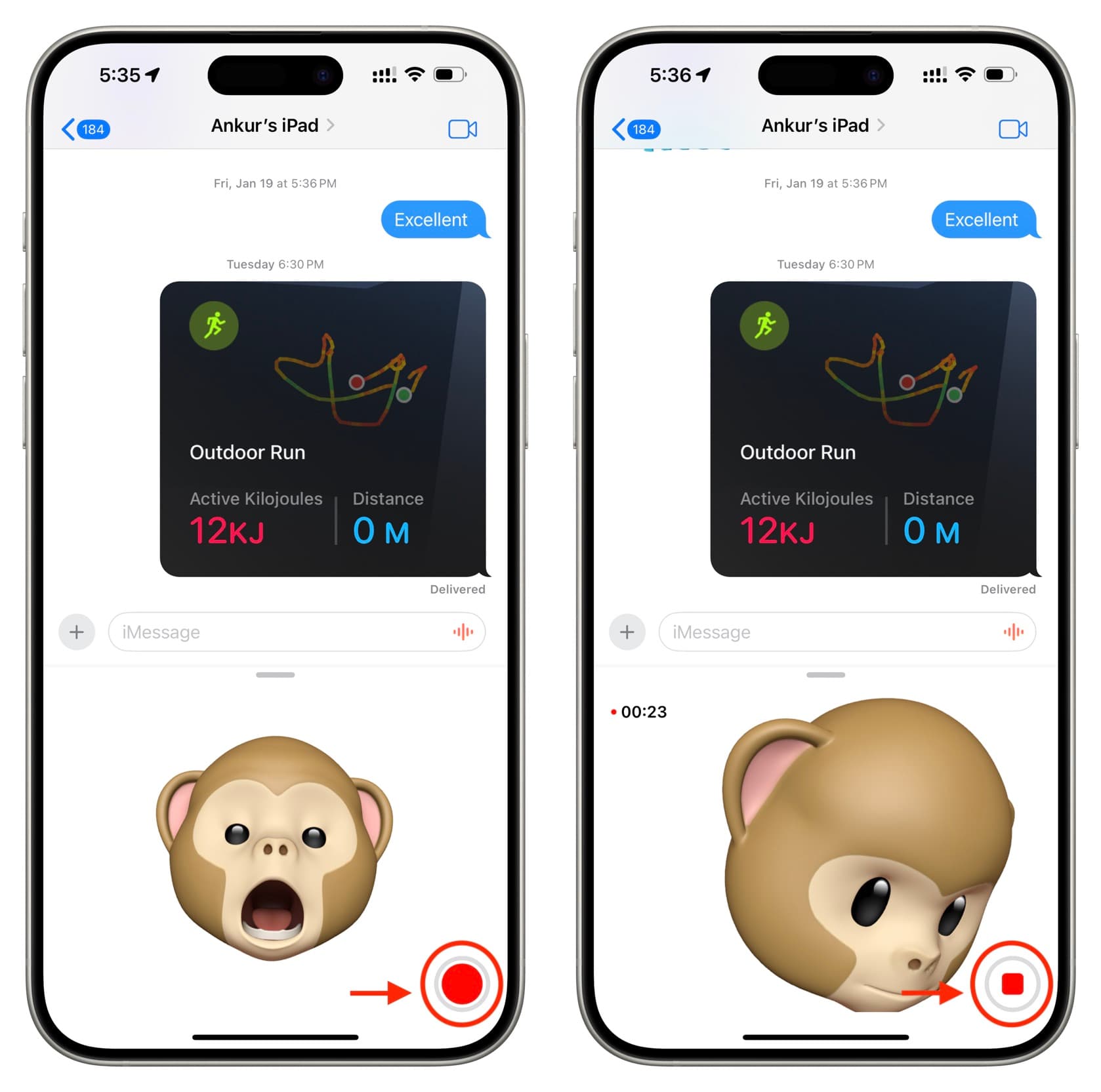 Recording an Animoji message with monkey character
