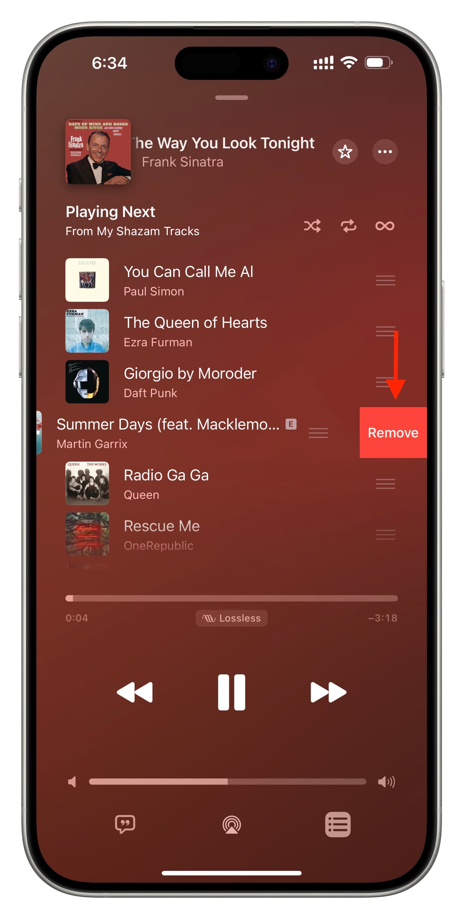 Remove songs from the queue in Apple Music