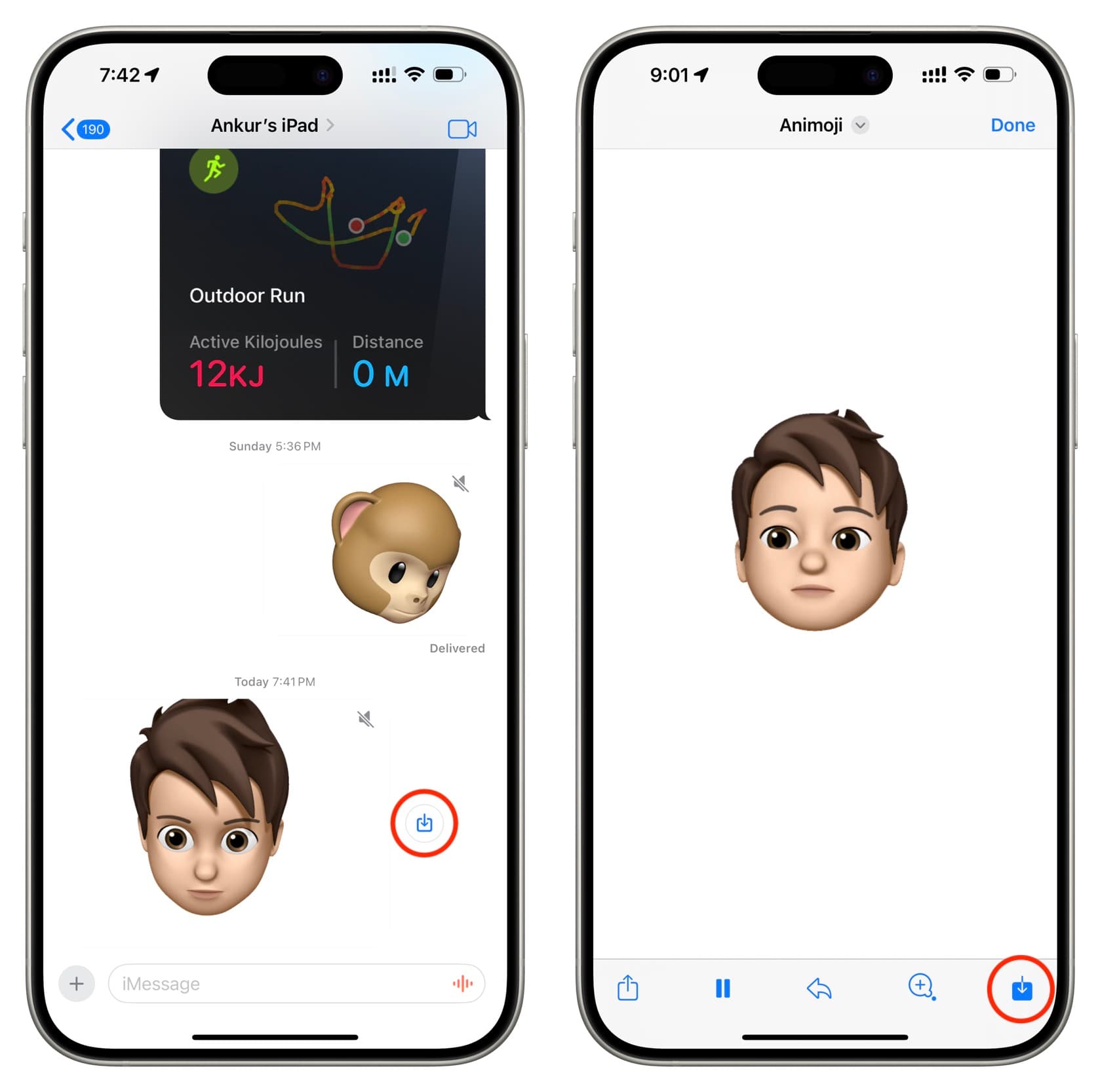 Save Memoji video from Messages app to iPhone Photos app