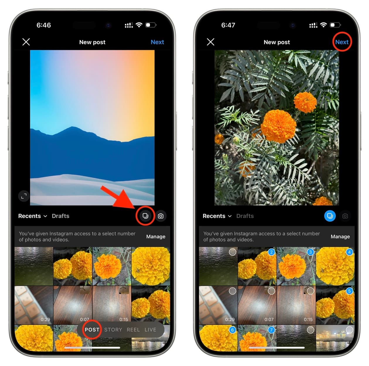 Select multiple photos and videos to post in one Instagram post