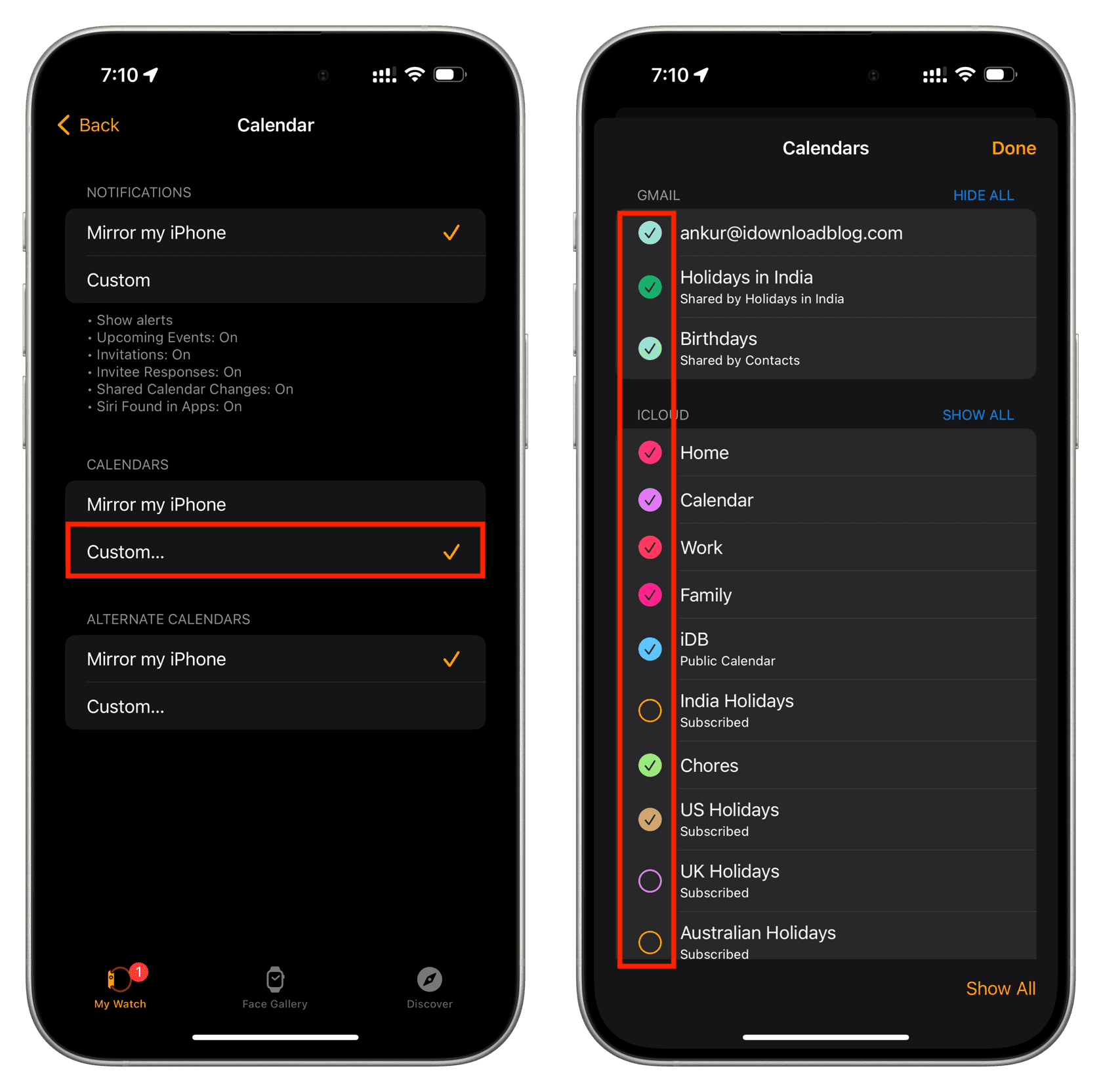 Select right calendars to sync with your Apple Watch