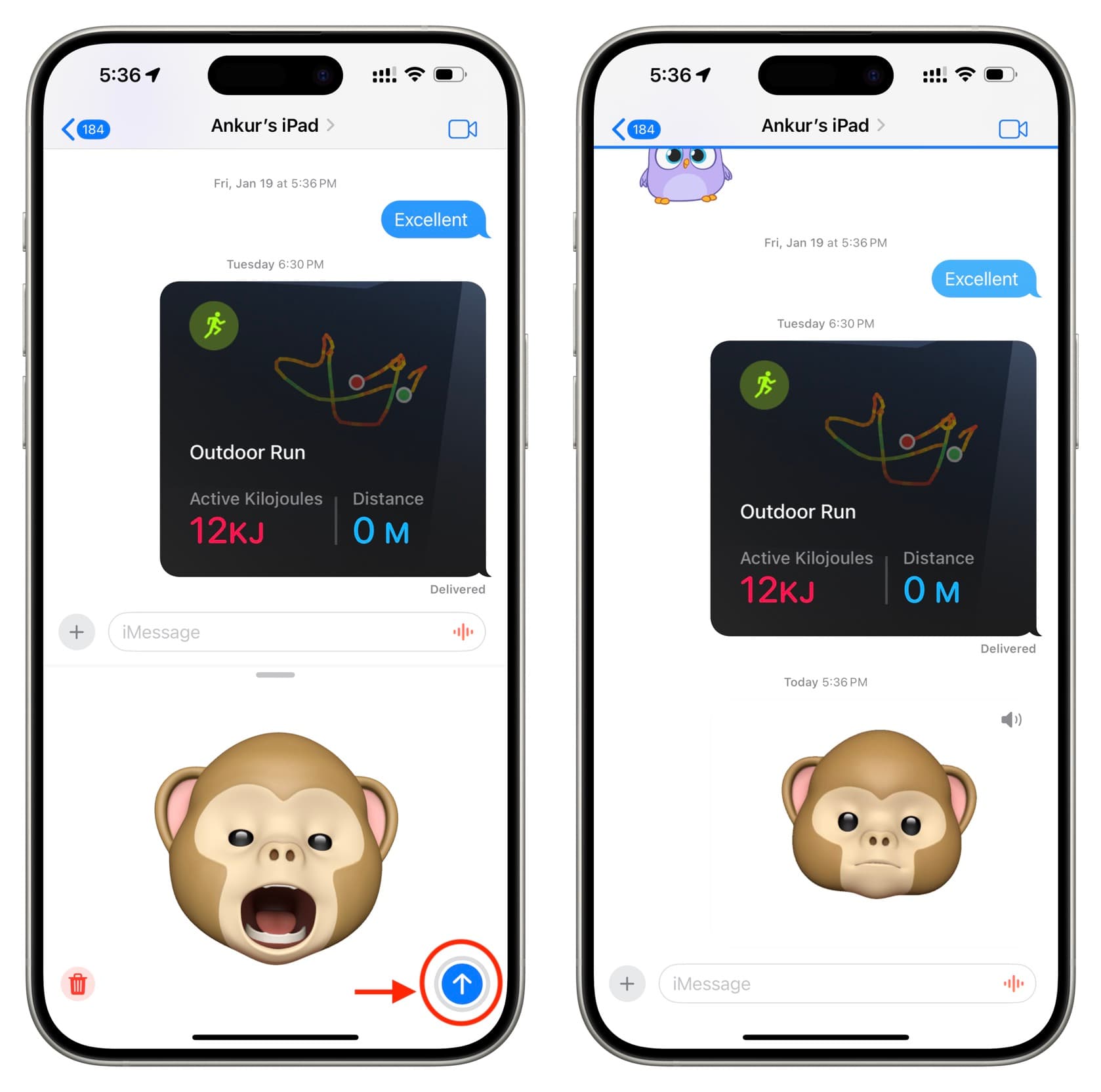 Send Monkey character Animoji in iPhone Messages app