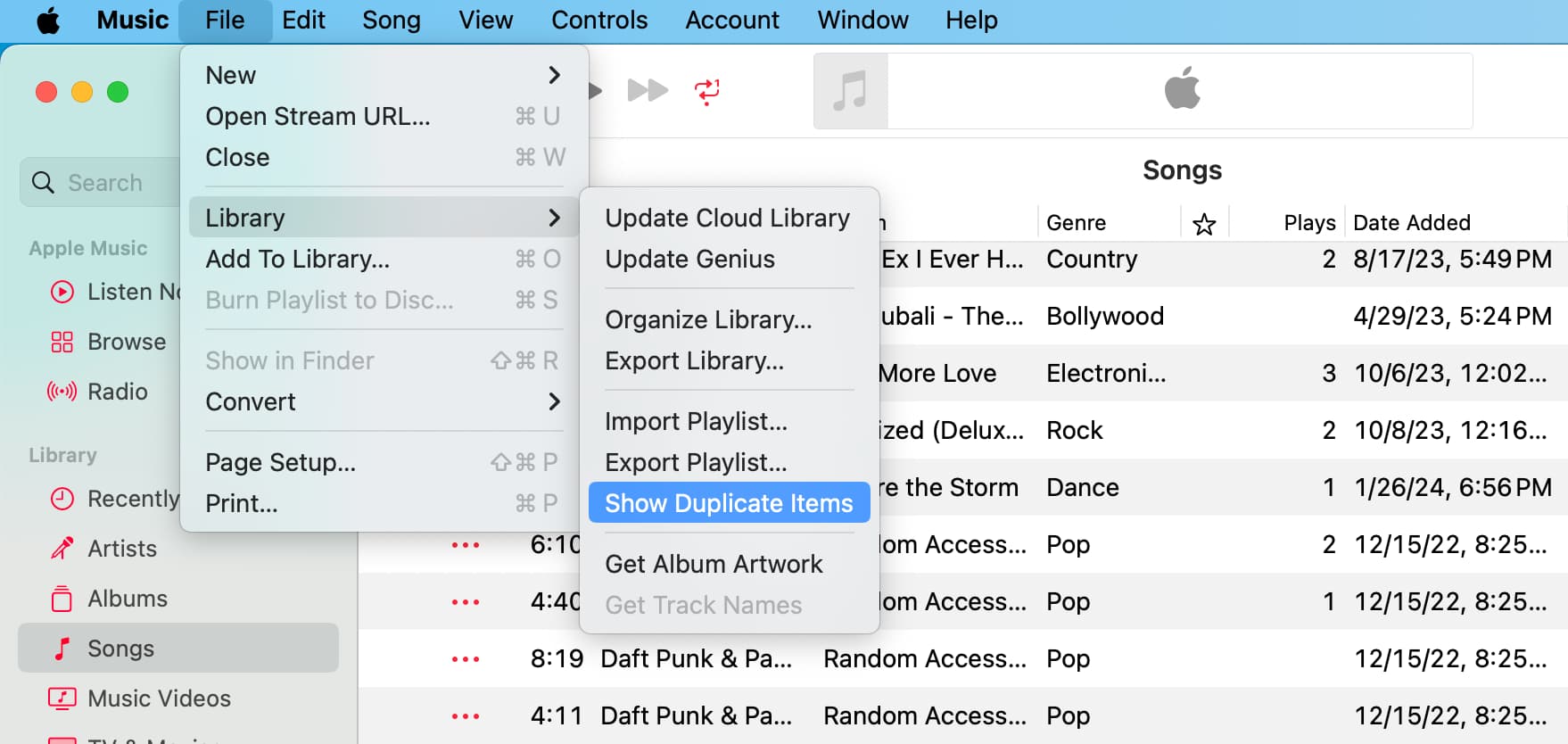 Show Duplicate Items in Music app on Mac