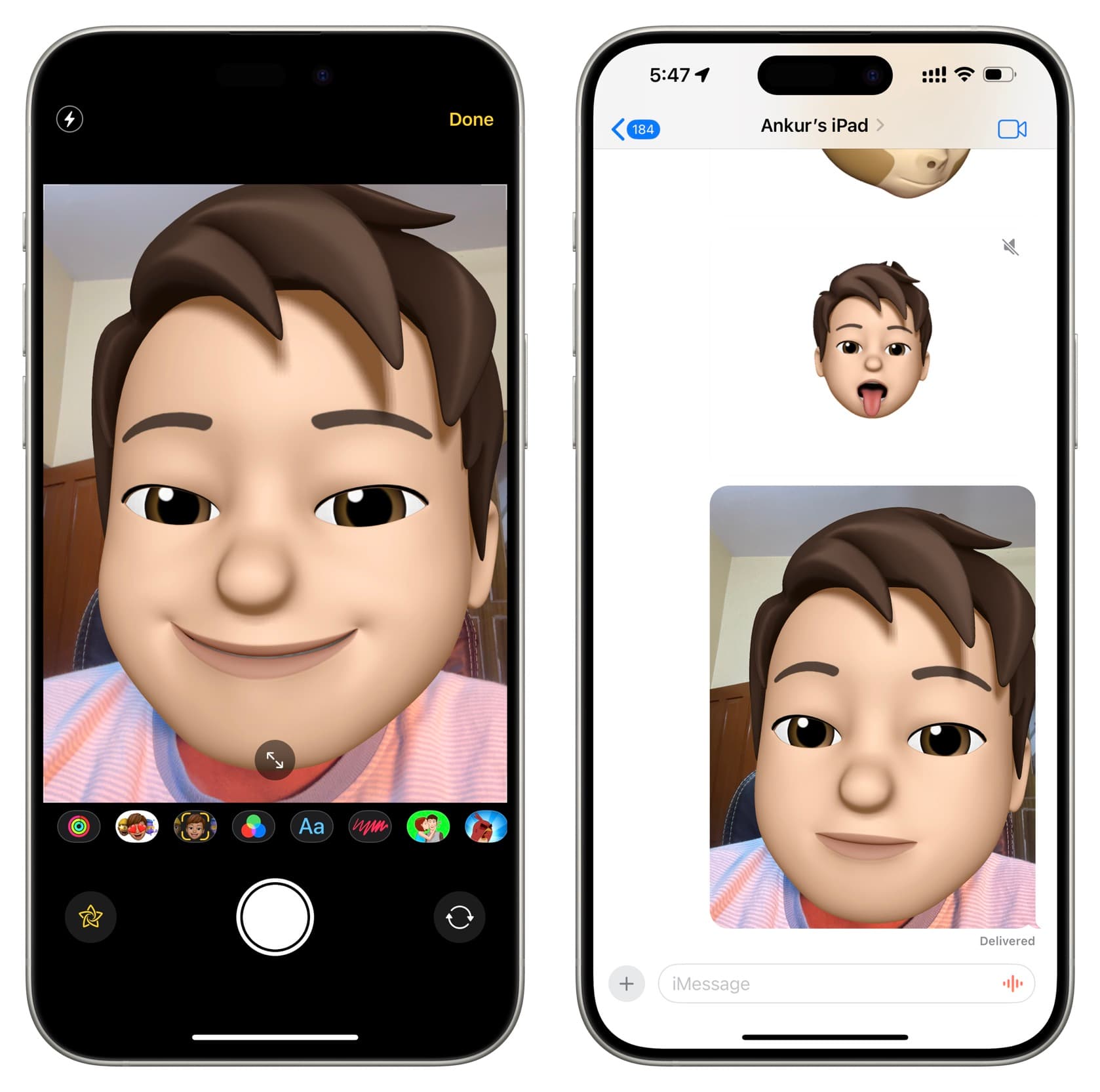 Take picture in iPhone Messages with Emoji over the face