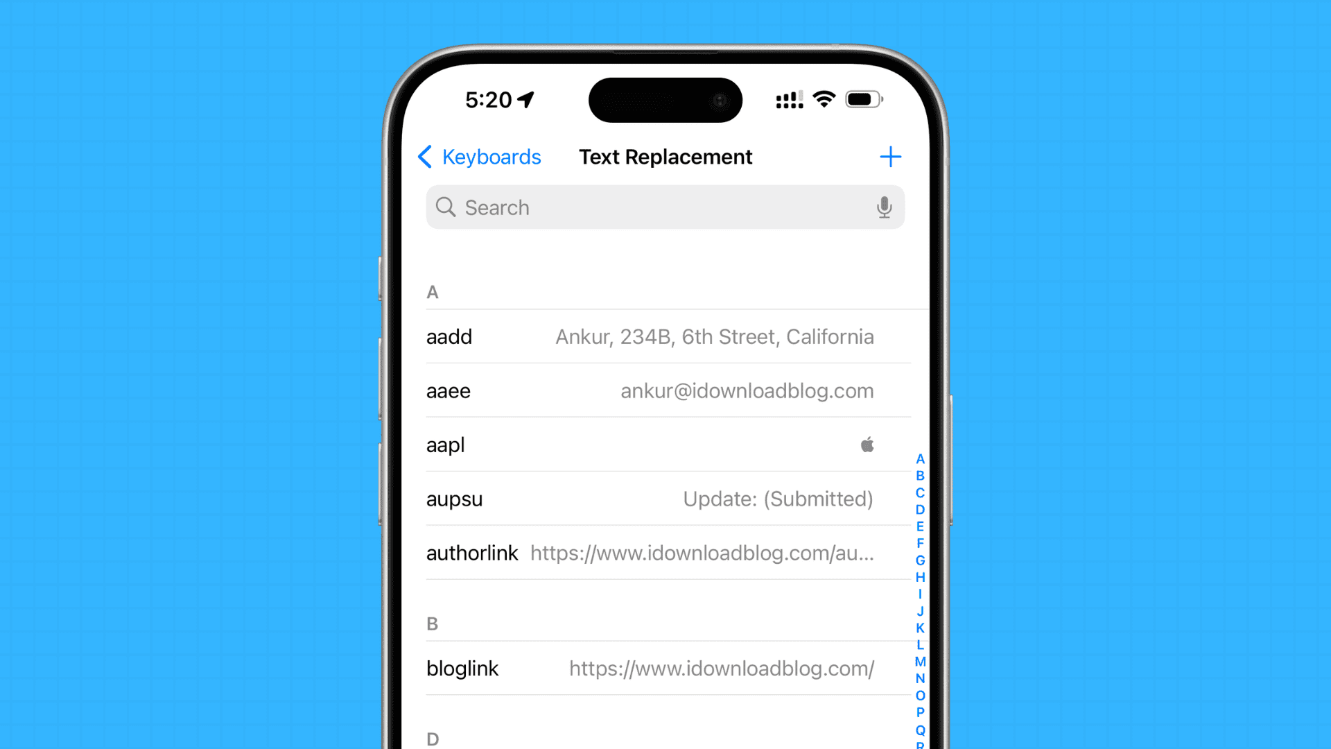 Text Replacement on iPhone