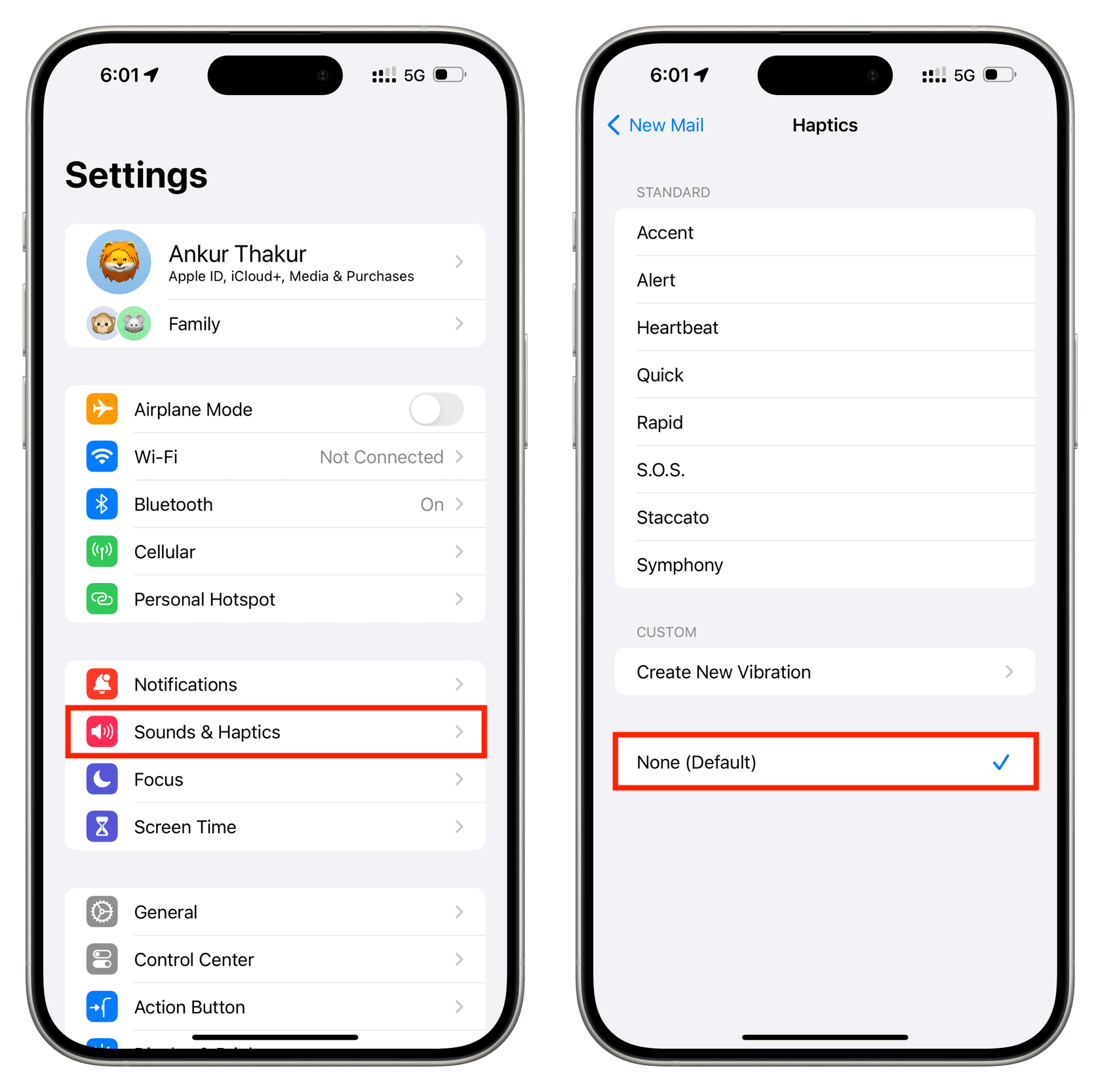 Turn off all vibrations for new emails on iPhone