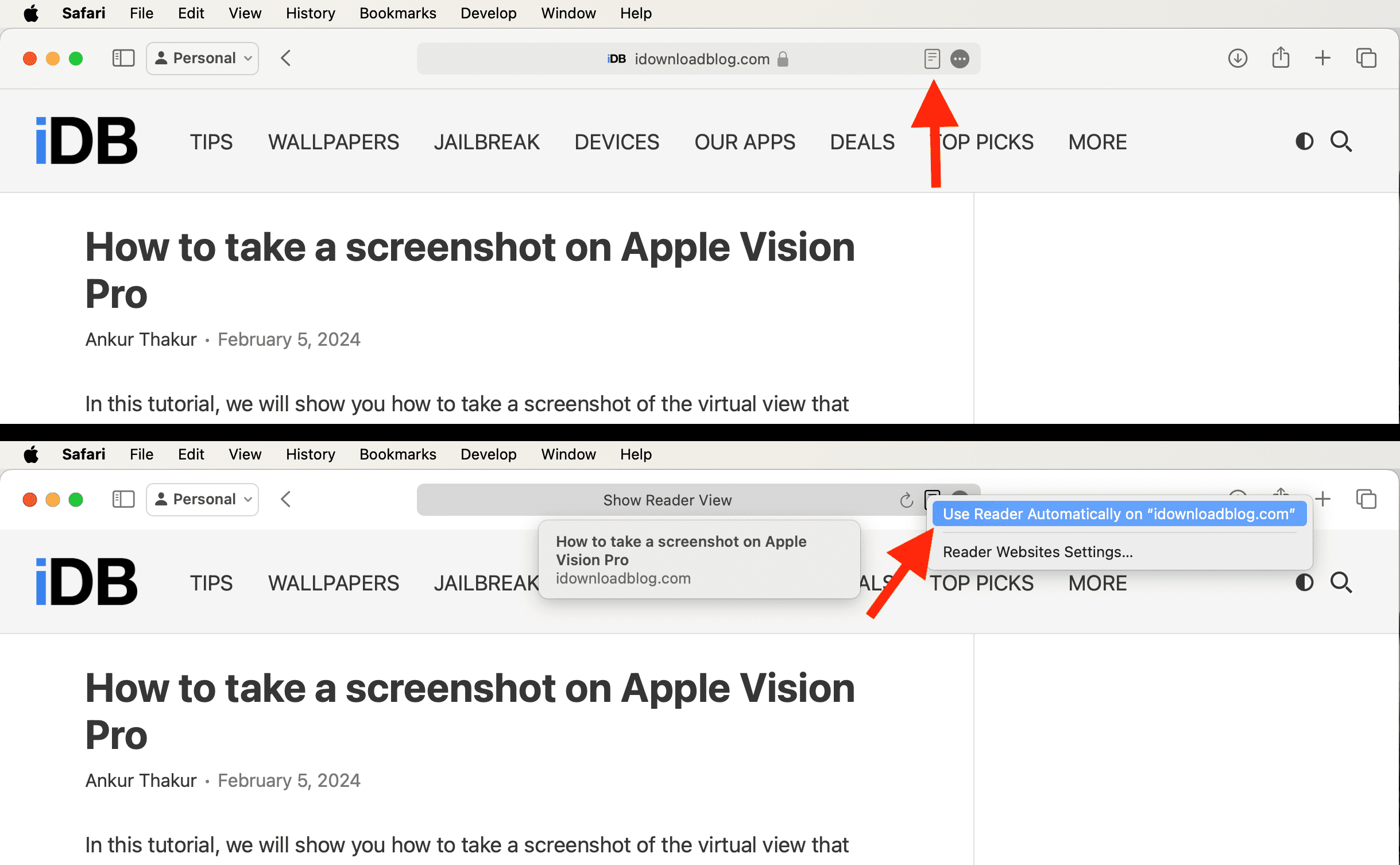Use Reader Automatically for a website in Safari on Mac