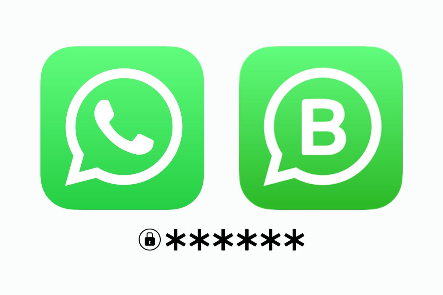 WhatsApp and WhatsApp Business app icons with six passcode stars for two-step verification