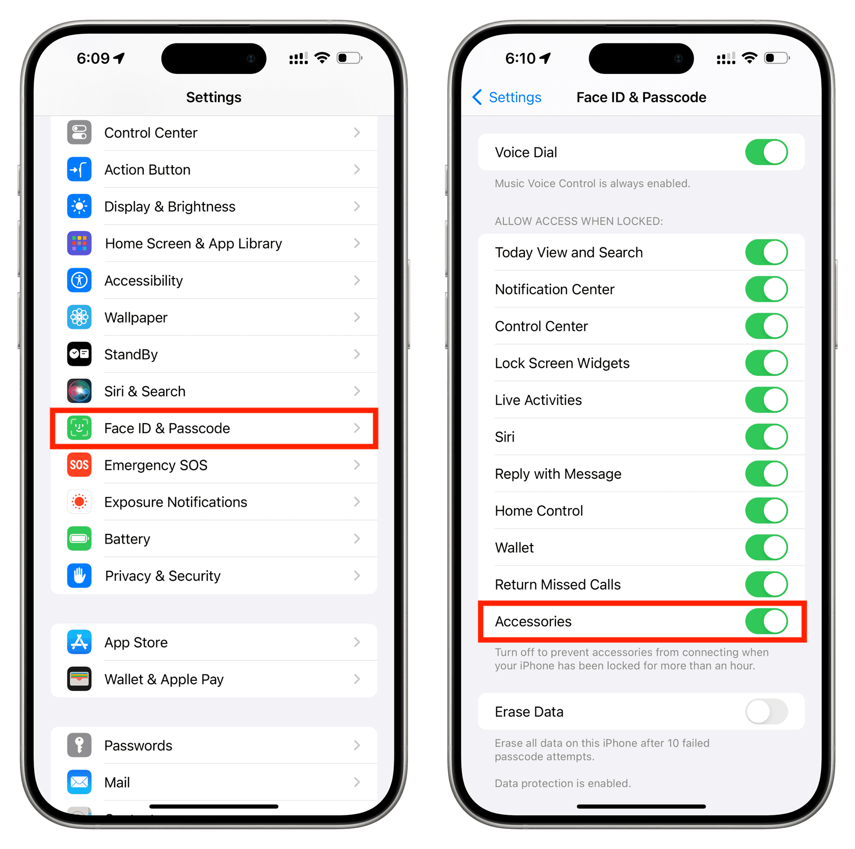 Accessories option in iPhone passcode settings