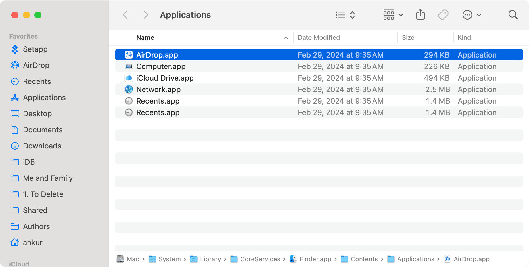 AirDrop app in Mac Library folder