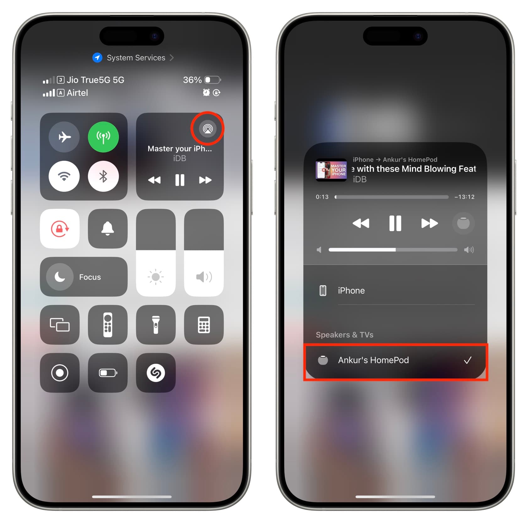 AirPlay to HomePod from iPhone Control Center