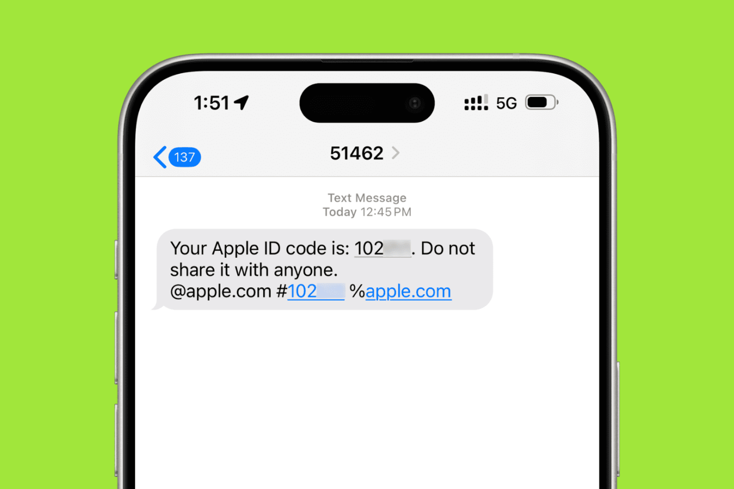 Apple two-factor authentication code sent via text message