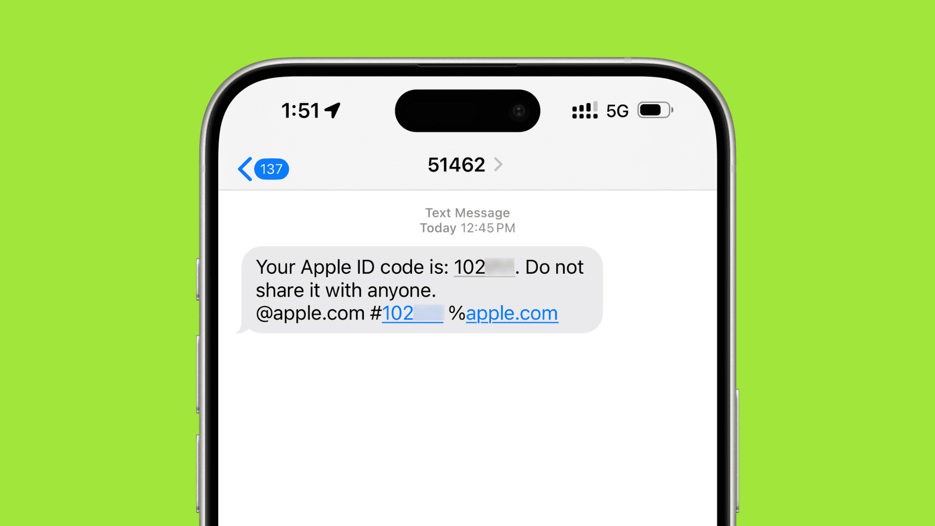 Apple two-factor authentication code sent via text message
