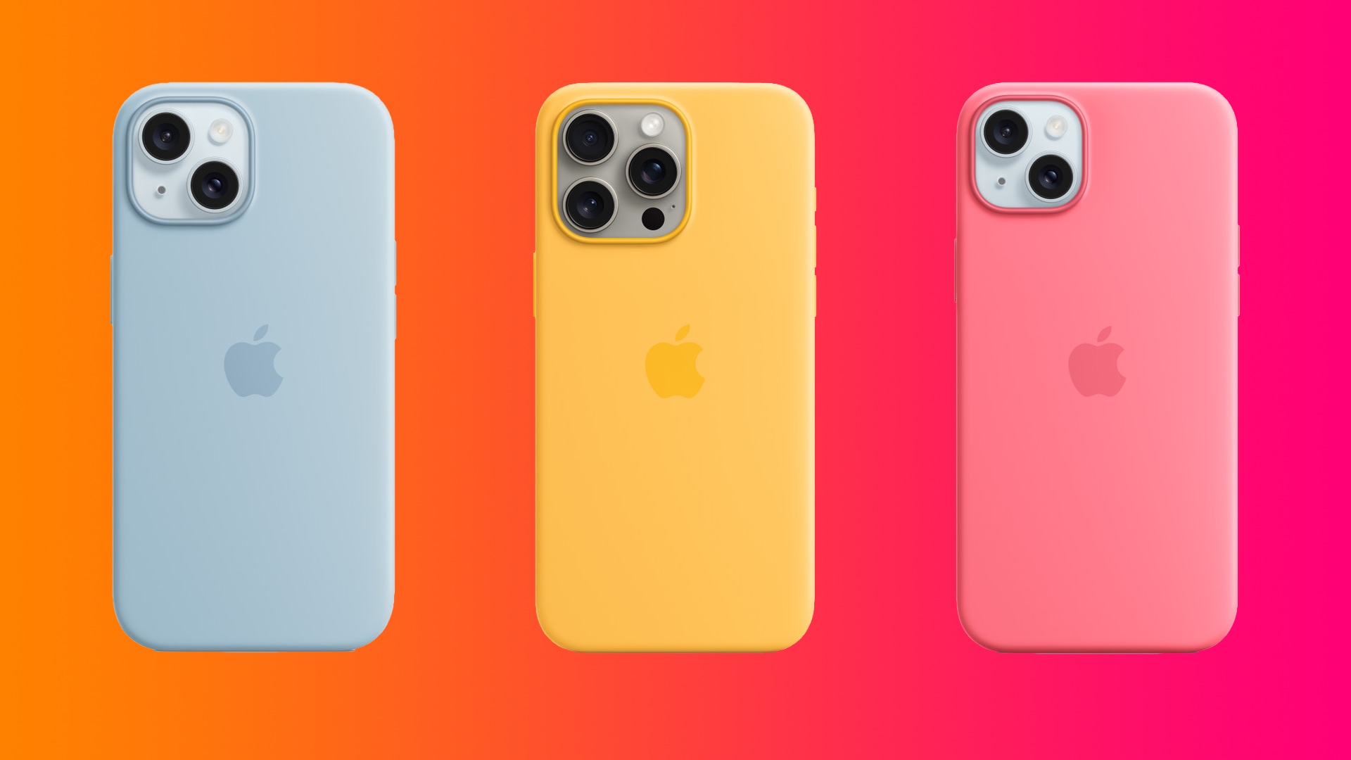 iPhones showcasing Appel's Silicone Case in Light Bleu, Sunshine and Pink