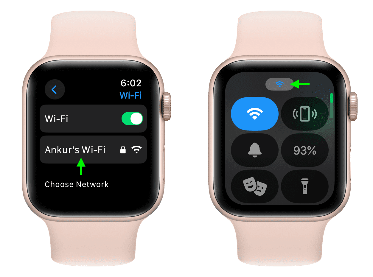 Apple Watch connected to Wi-Fi
