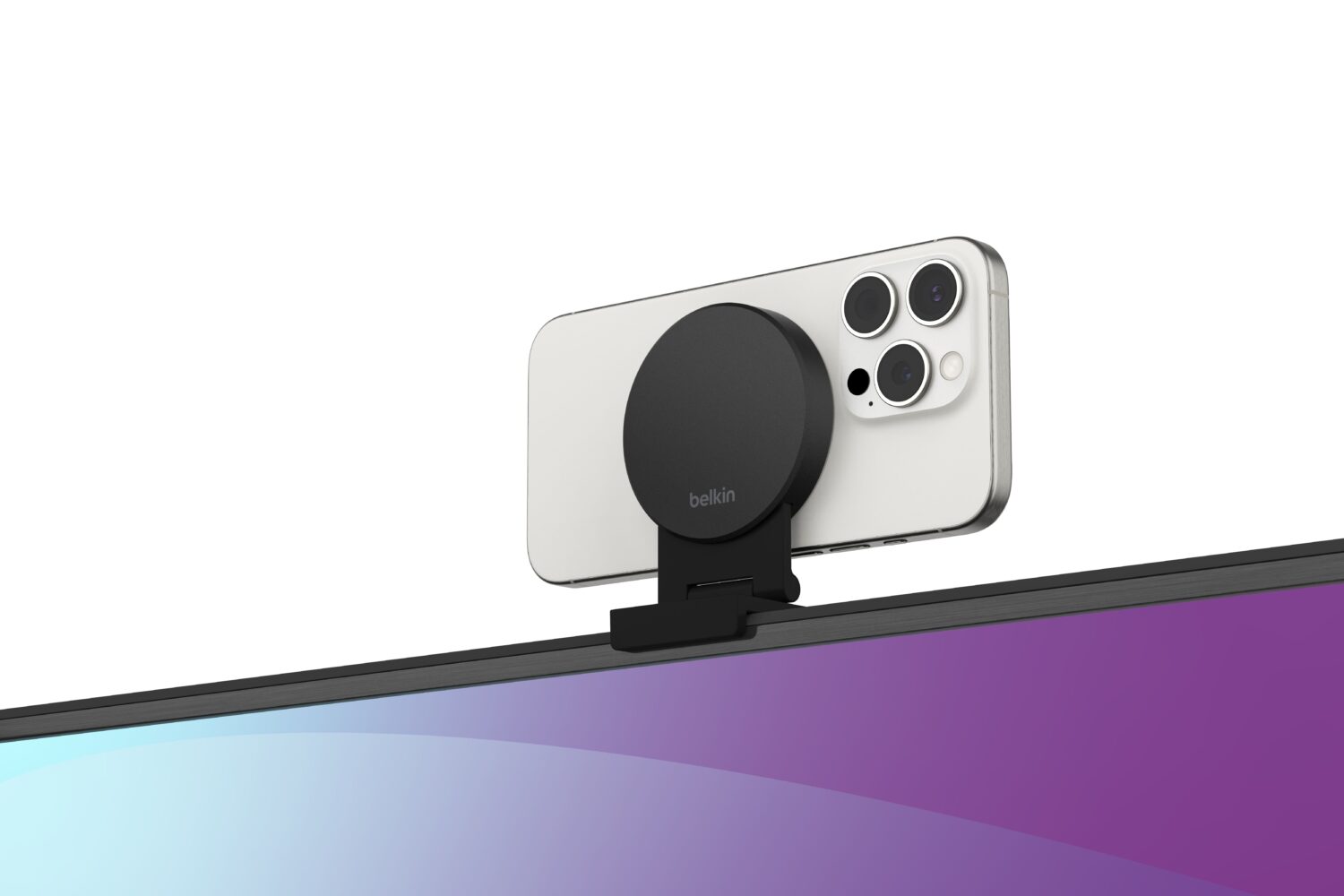 Belkin's new Continuity Camera mount for Apple TV 4K.