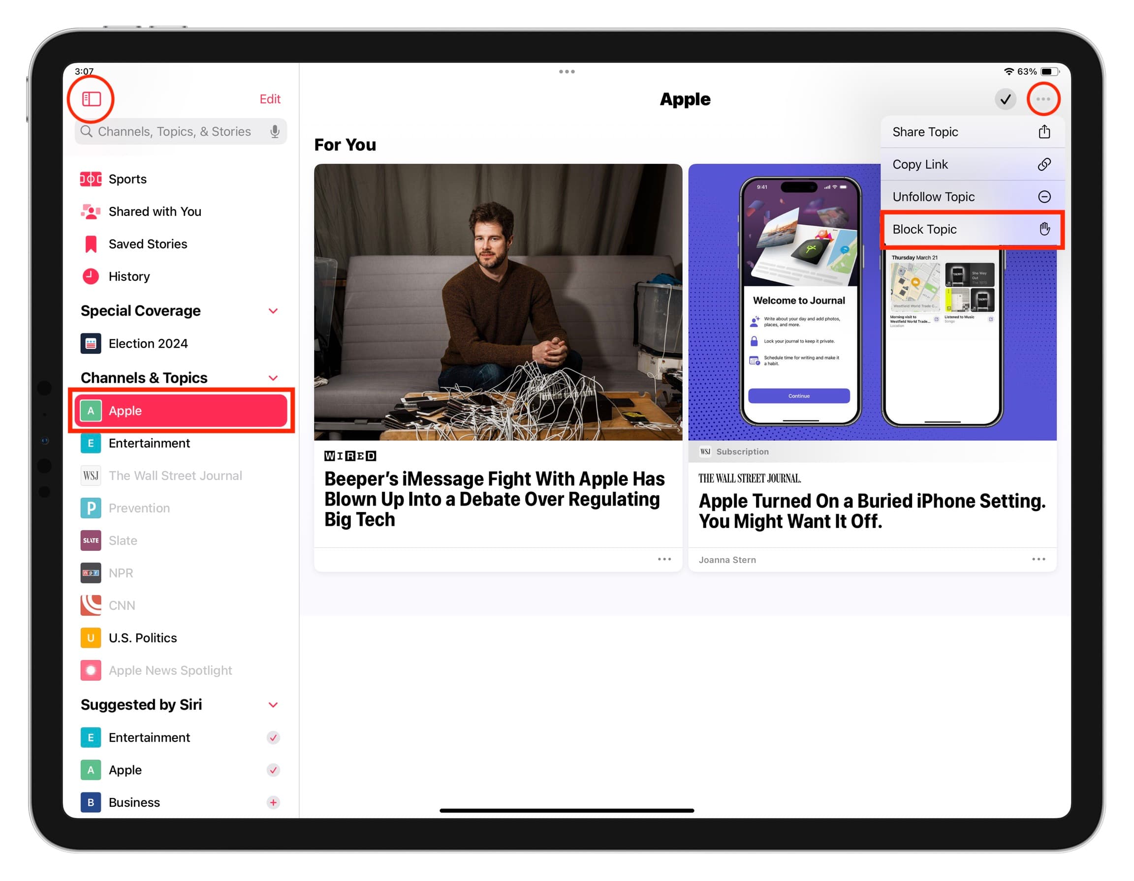 Block Topic in News app on iPad