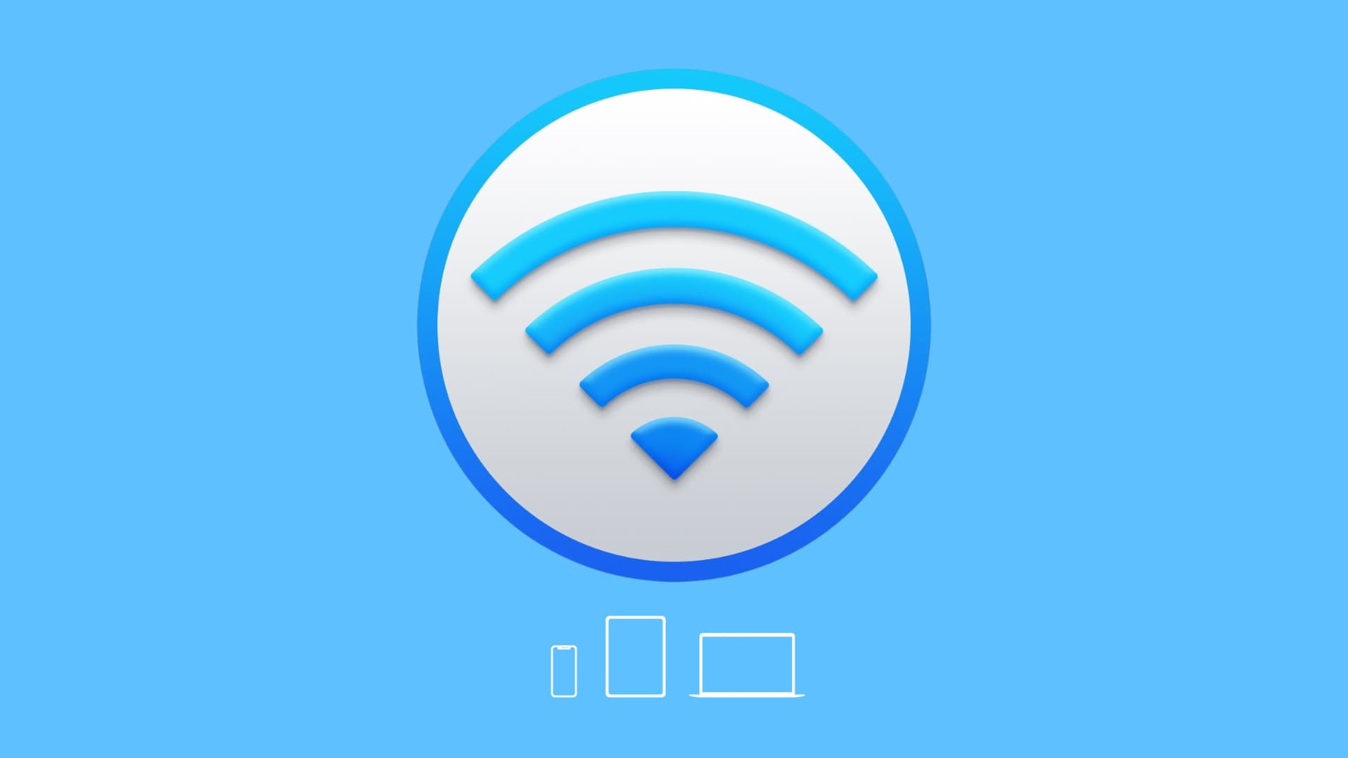 A Wi-Fi symbol in blue color with tiny icons for iPhone, iPad, and Mac