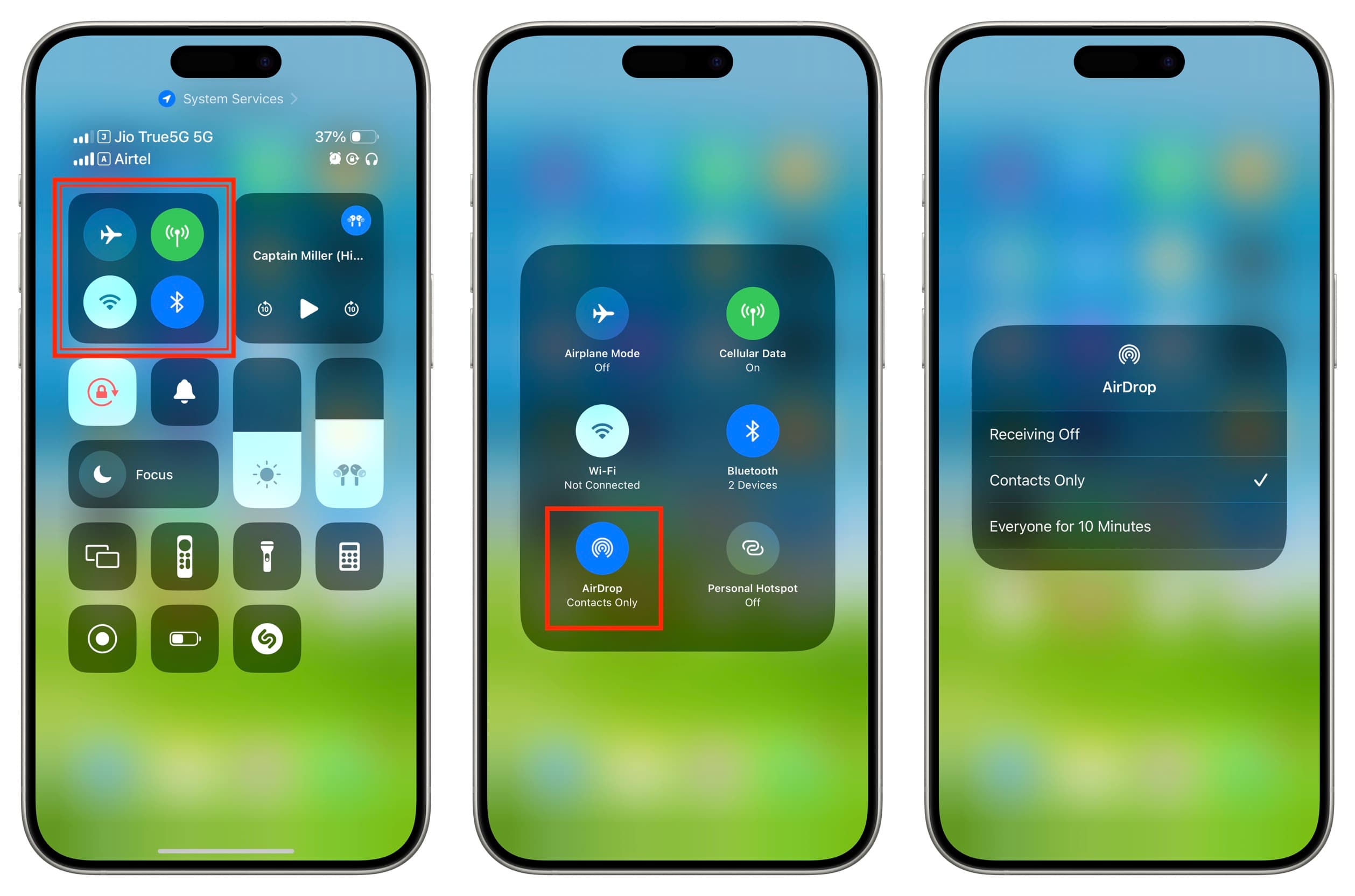 Change AirDrop visibility from iPhone Control Center