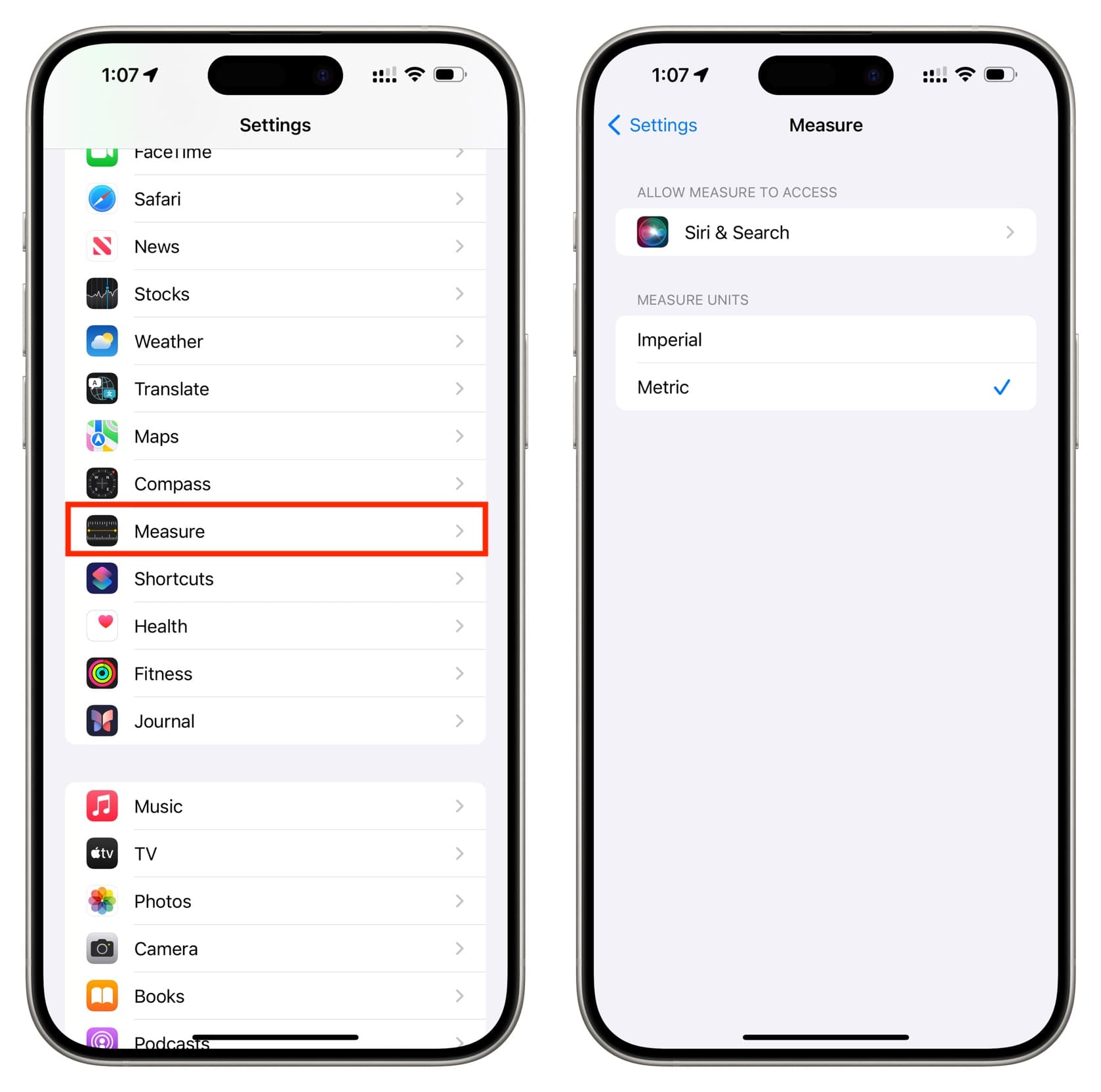 Change Measure Units in iPhone settings