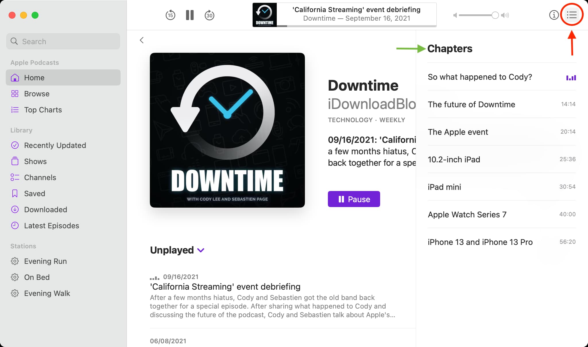 Chapters in Podcasts app on Mac