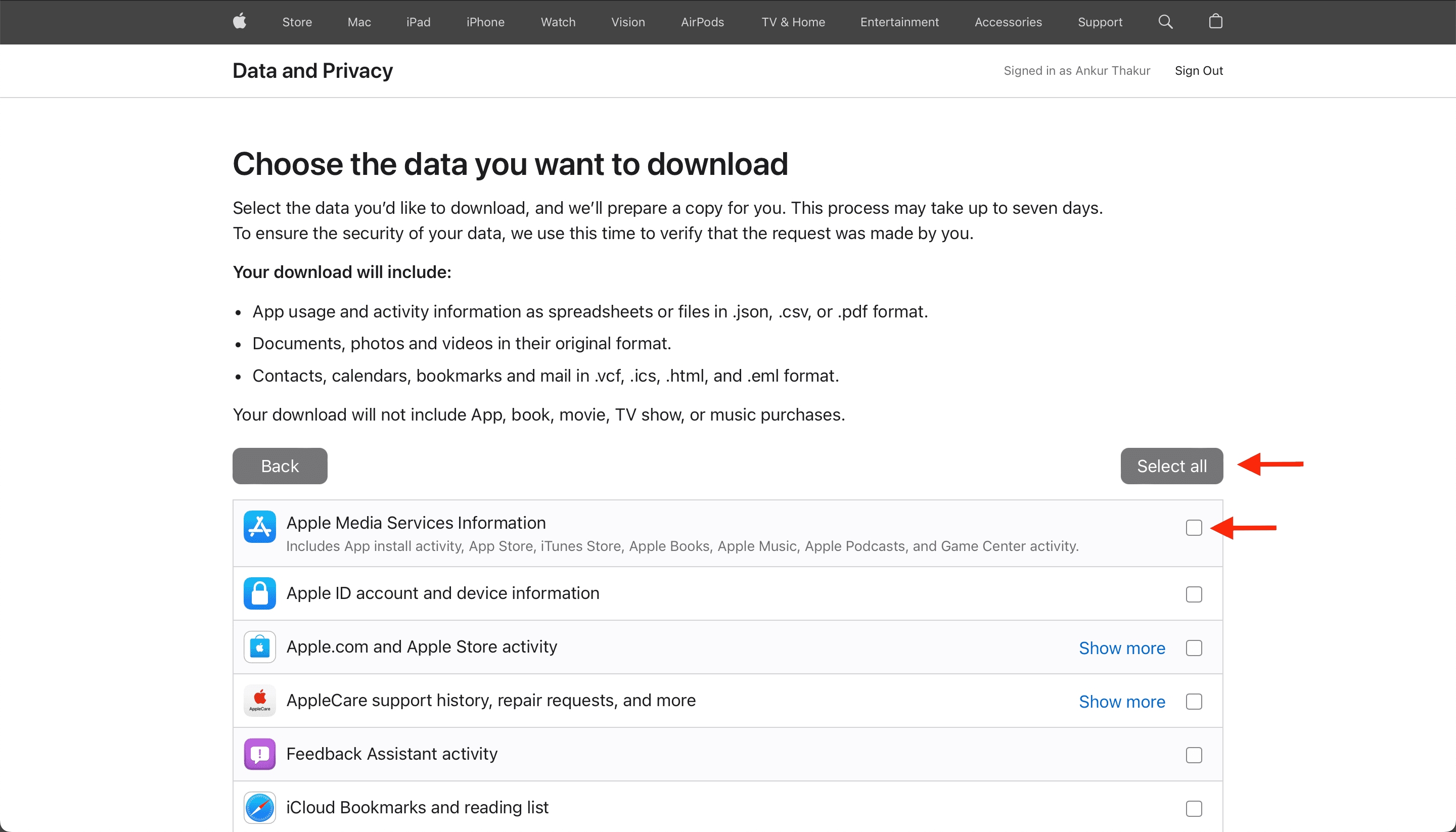 Choose the data you want to download