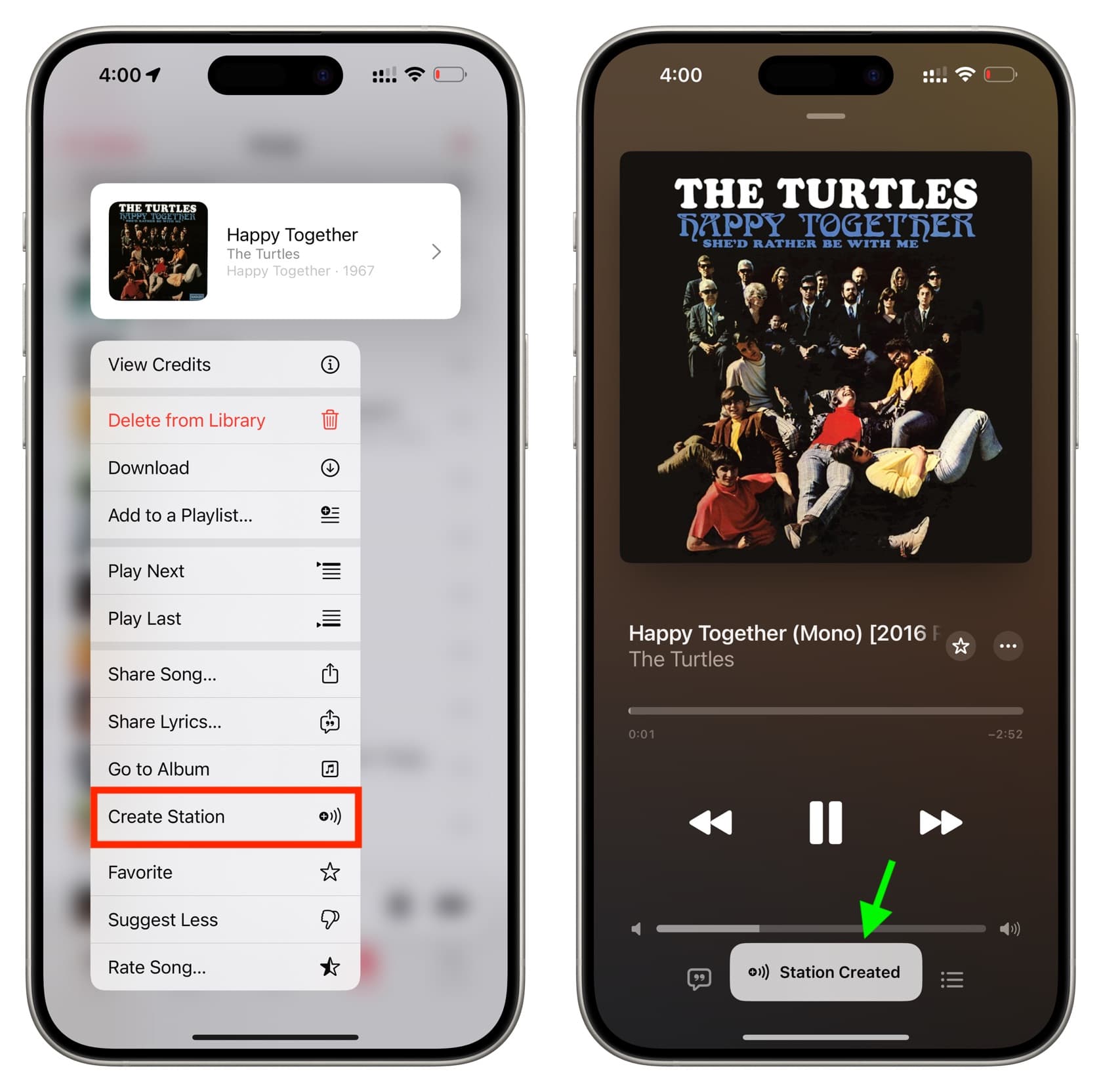 Create station on Apple Music on iPhone
