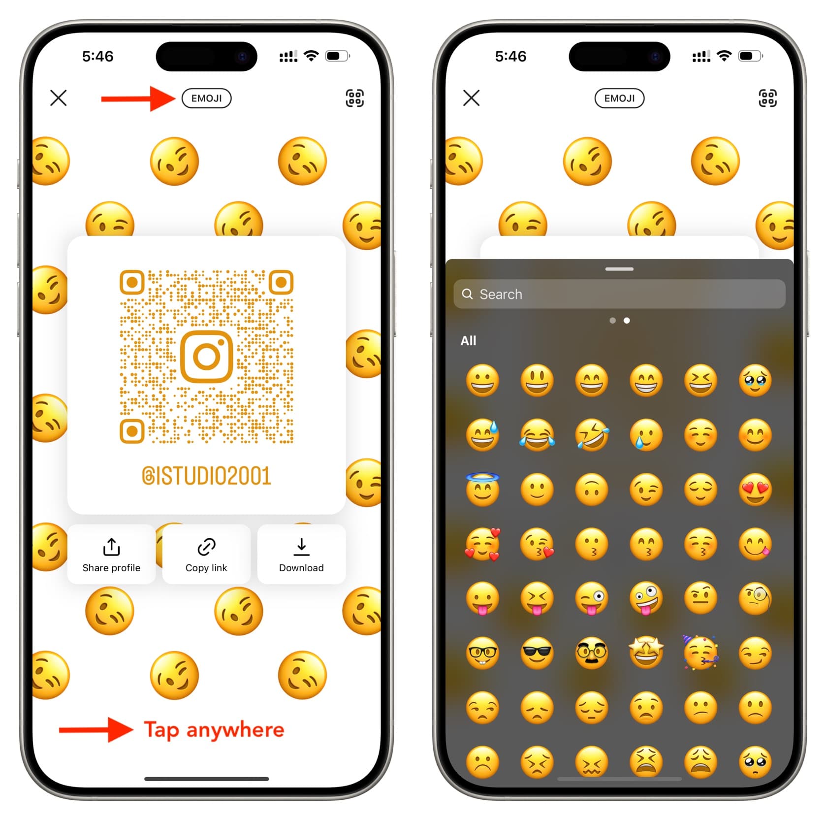 Customize Instagram QR code with emojis
