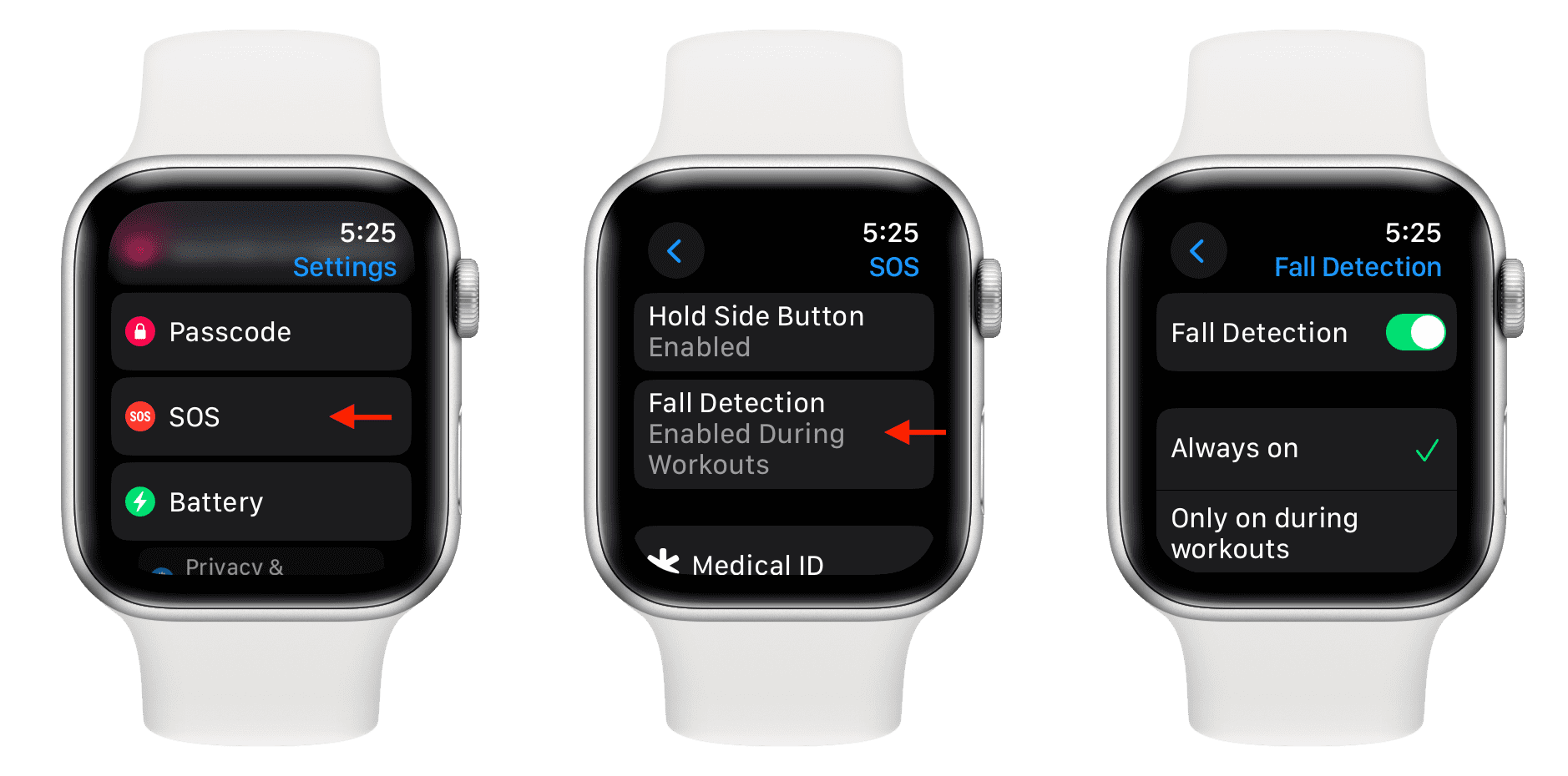 Fall Detection switched on Apple Watch