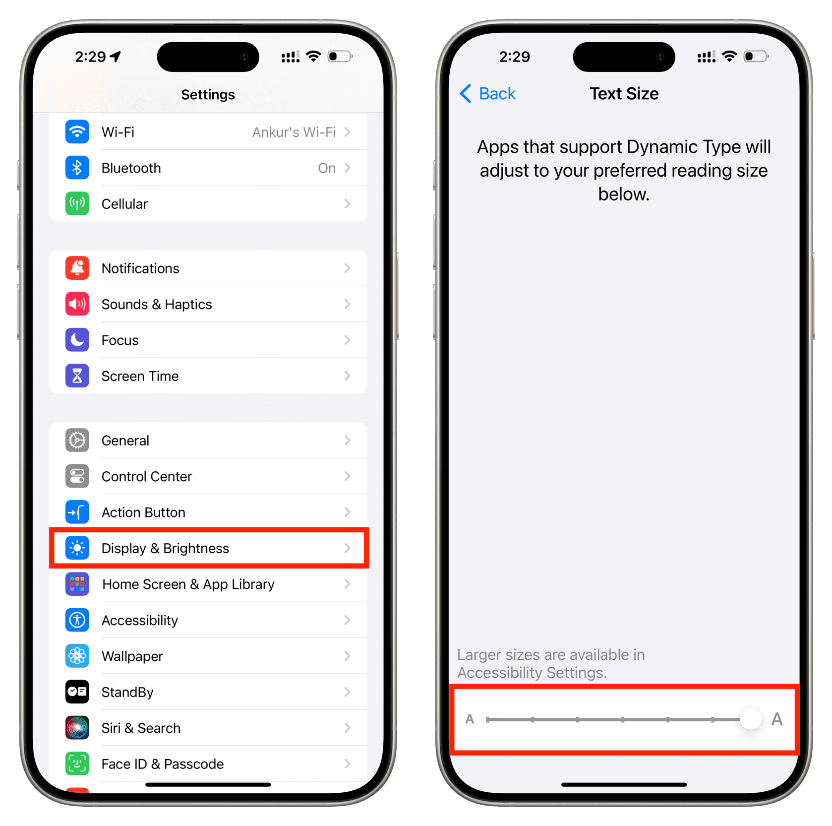 Increase Text Size from iPhone Settings
